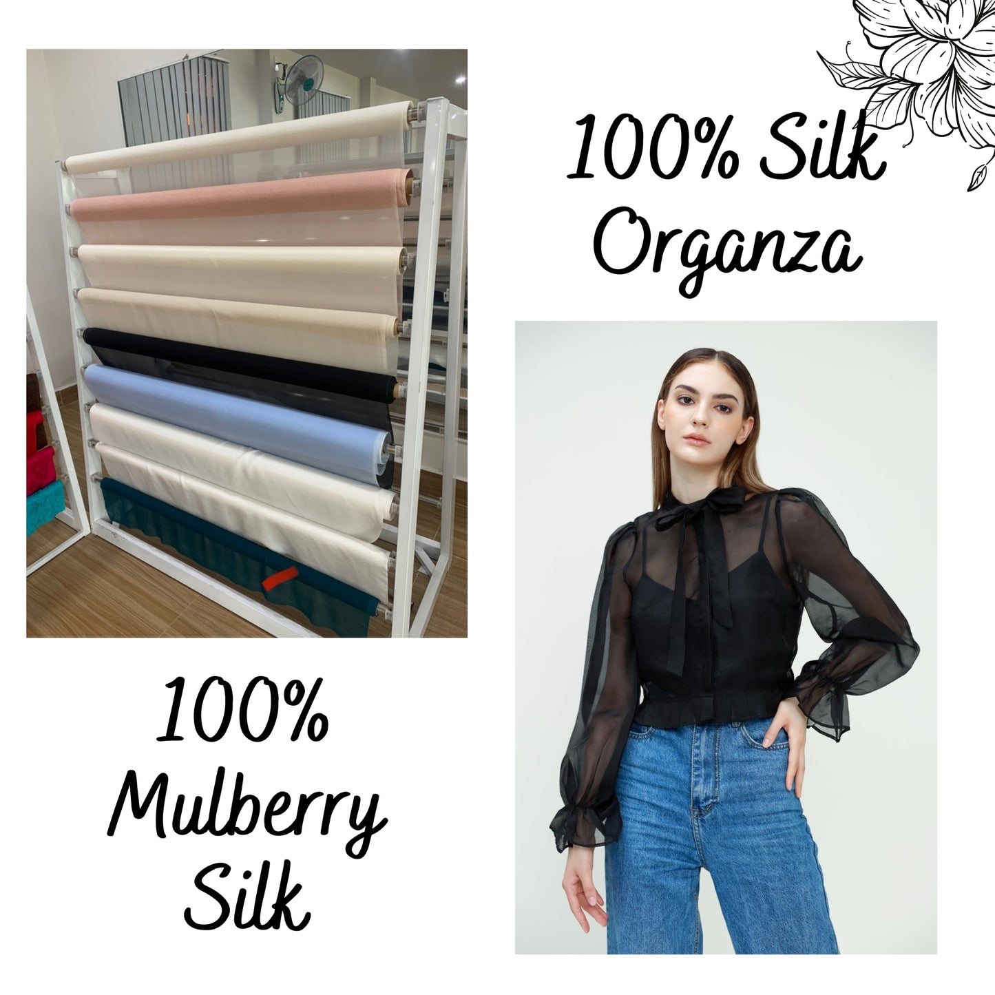 100% PURE MULBERRY SILK fabric by the yard ā Organza silk fabric ā 10mm - Organic fiber - Wedding dress - Gift for women ā Silk for sewing