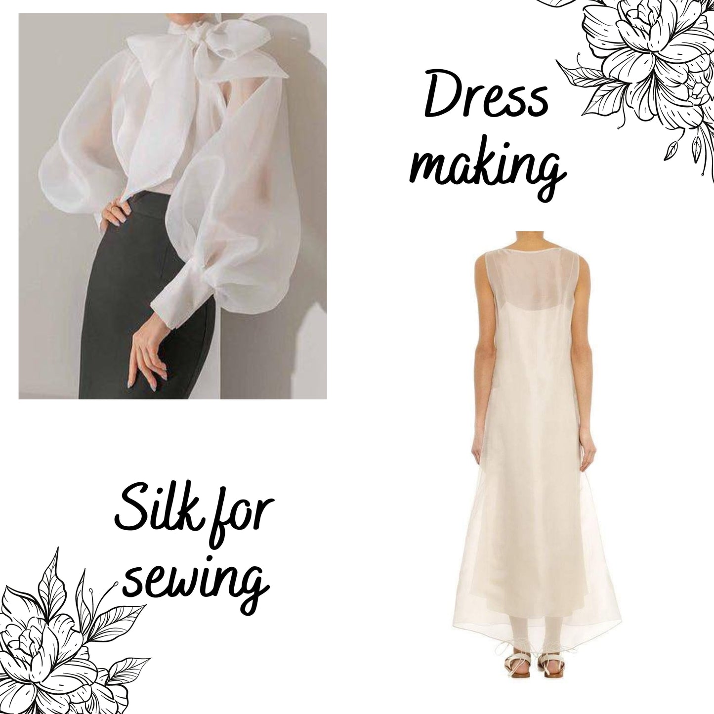100% PURE MULBERRY SILK fabric by the yard ā Organza silk fabric ā 10mm - Organic fiber - Wedding dress - Gift for women ā Silk for sewing
