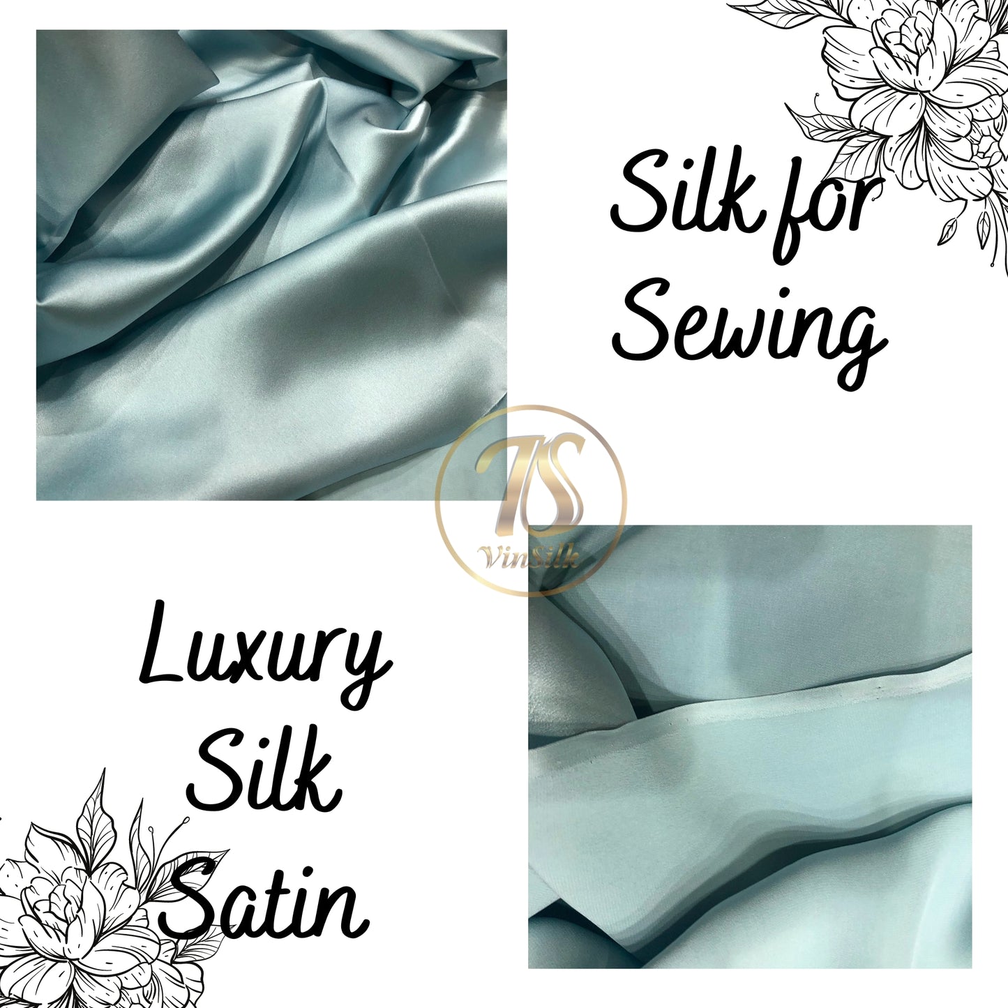 100% PURE MULBERRY SILK fabric by the yard β Satin silk fabric β 19mm - Organic fiber - Wedding dress - Gift for women - Light blue silk satin