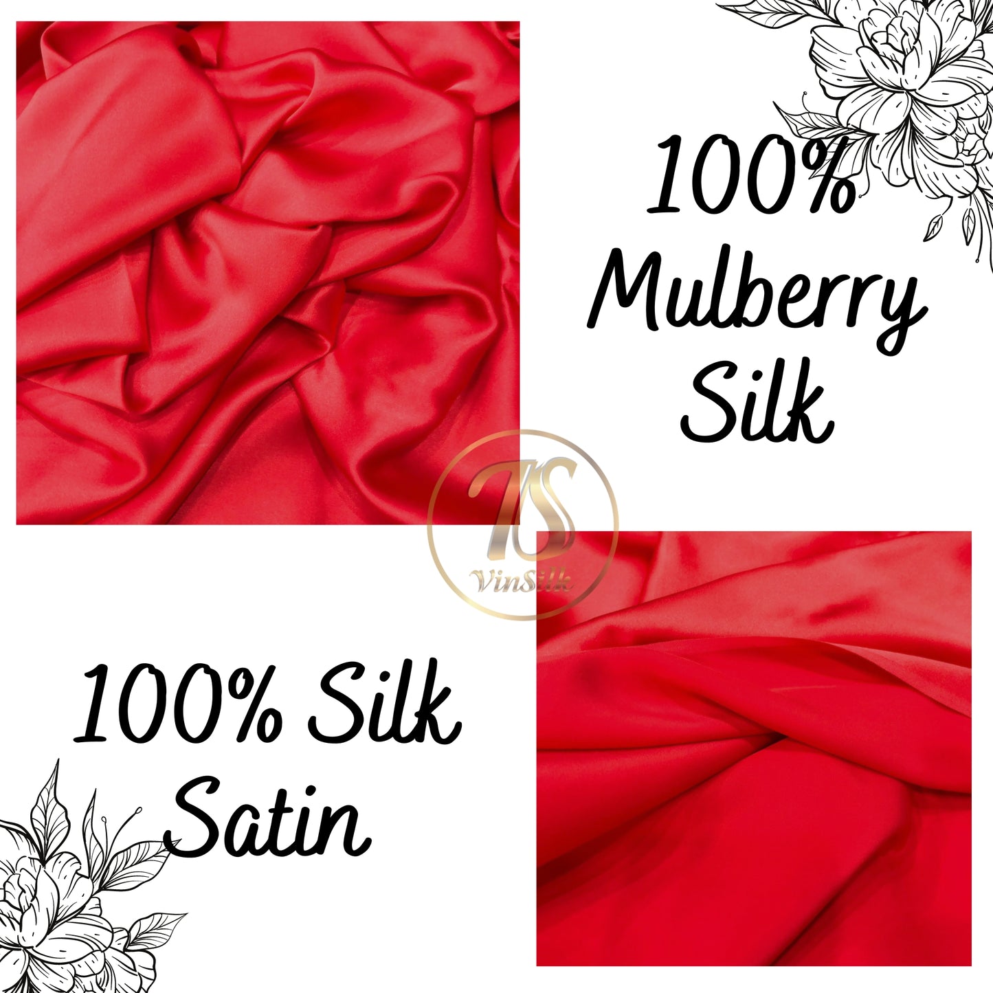 100% PURE MULBERRY SILK fabric by the yard β Satin silk fabric β 19mm - Organic fiber - Wedding dress - Gift for women - Red silk satin