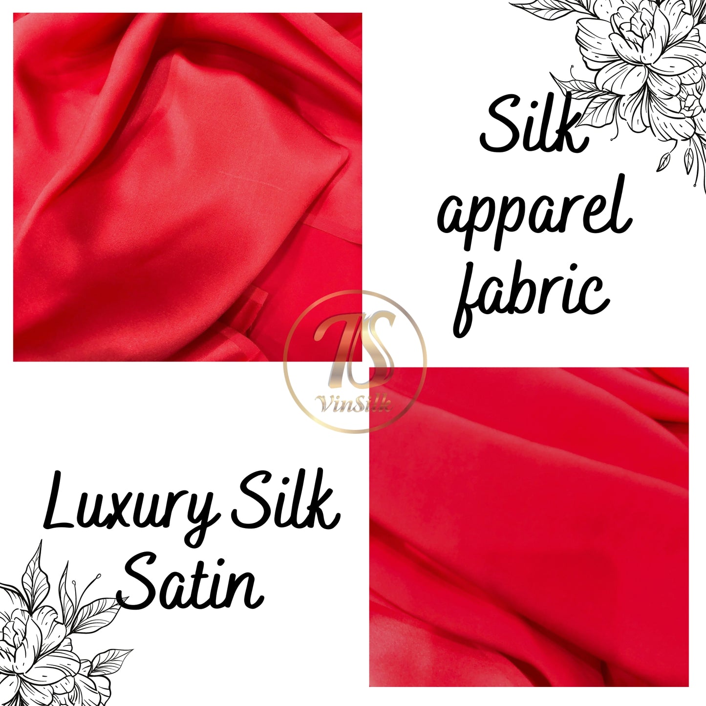 100% PURE MULBERRY SILK fabric by the yard β Satin silk fabric β 19mm - Organic fiber - Wedding dress - Gift for women - Red silk satin