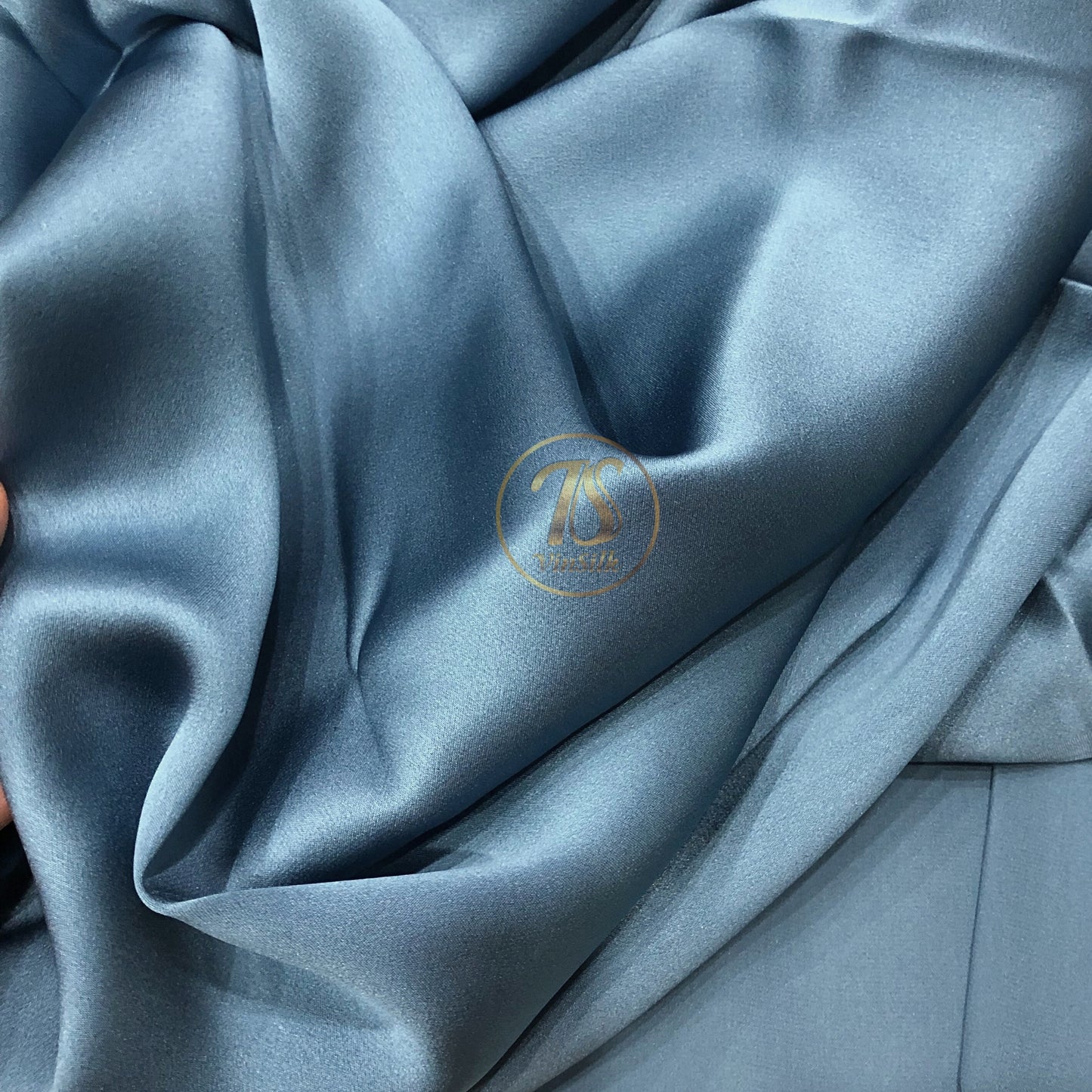 100% PURE MULBERRY SILK fabric by the yard β Satin silk fabric β 19mm - Organic fiber - Wedding dress - Gift for women - Blue silk satin - Silk for sewing