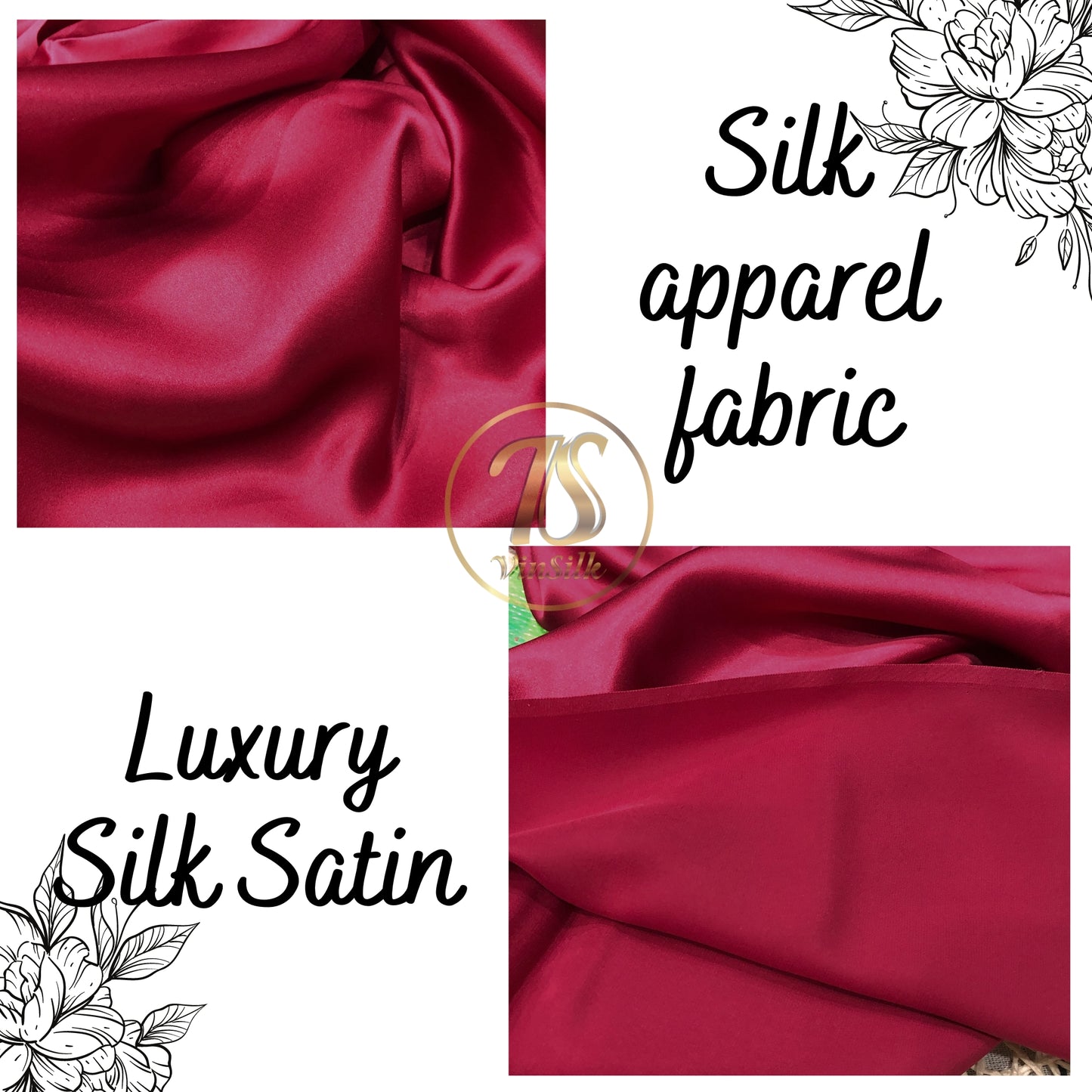 100% PURE MULBERRY SILK fabric by the yard β Satin silk fabric β 19mm - Organic fiber - Wedding dress - Gift for women - Dark red silk satin