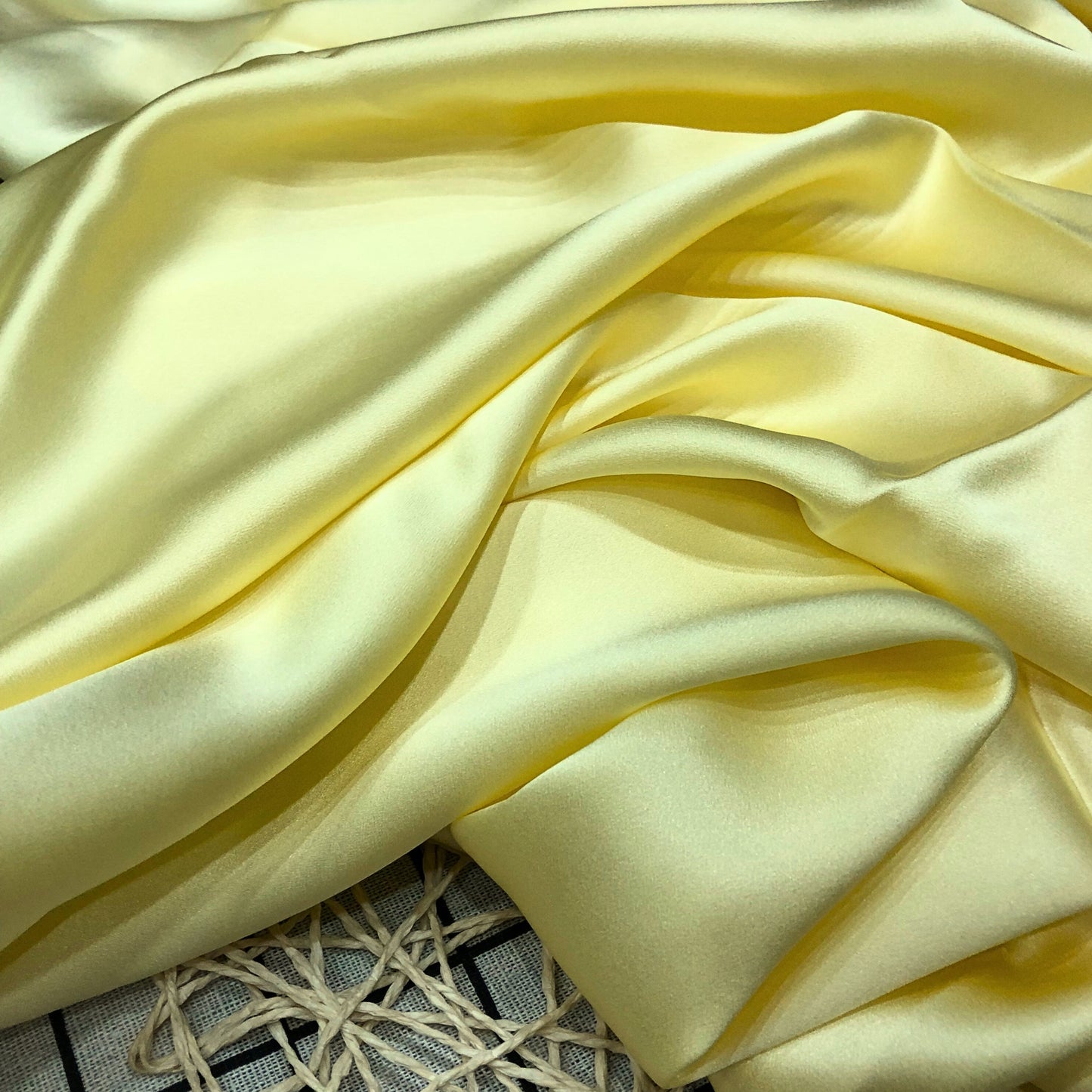 100% PURE MULBERRY SILK fabric by the yard β Satin silk fabric β 19mm - Organic fiber - Wedding dress - Gift for women - Light yellow silk satin