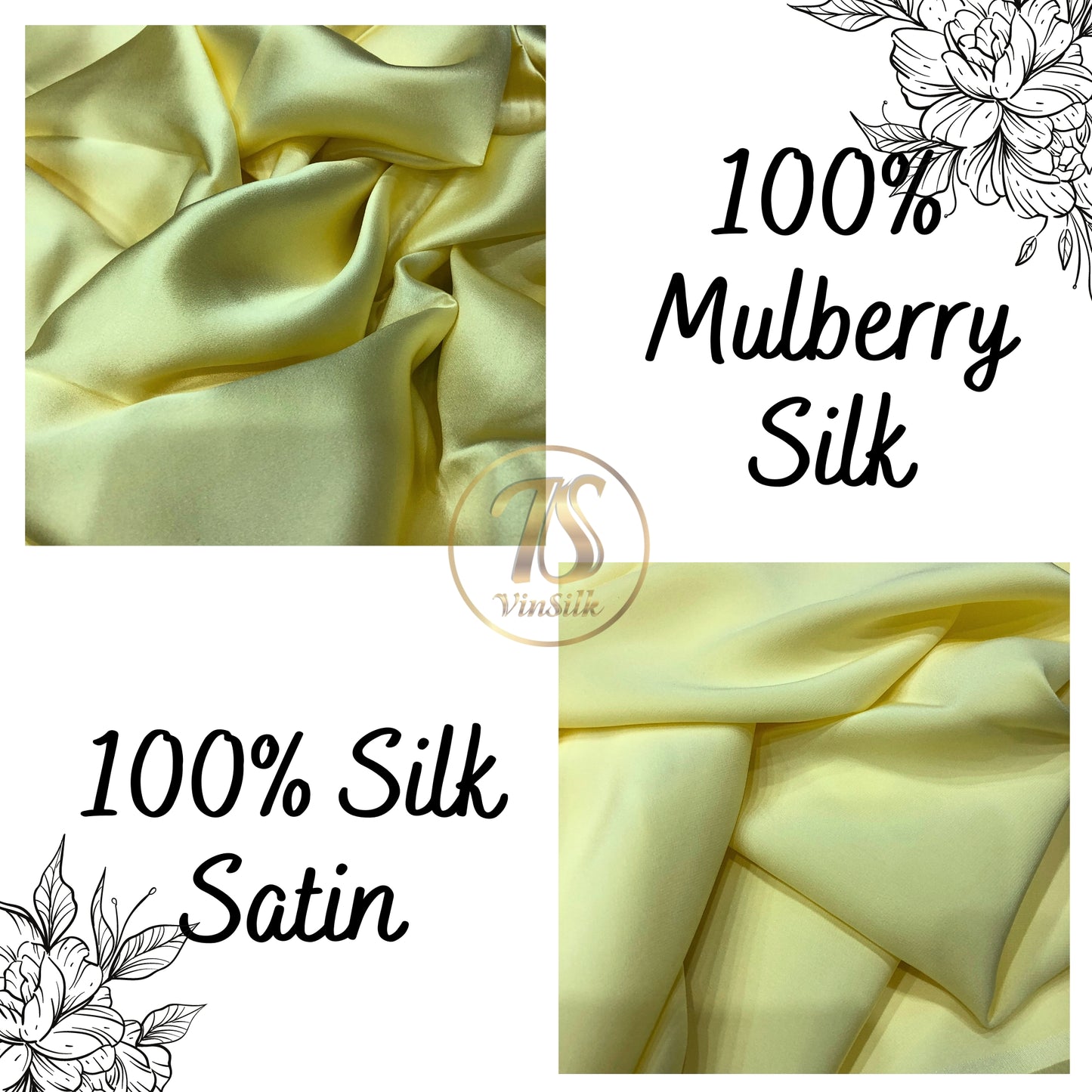 100% PURE MULBERRY SILK fabric by the yard β Satin silk fabric β 19mm - Organic fiber - Wedding dress - Gift for women - Light yellow silk satin