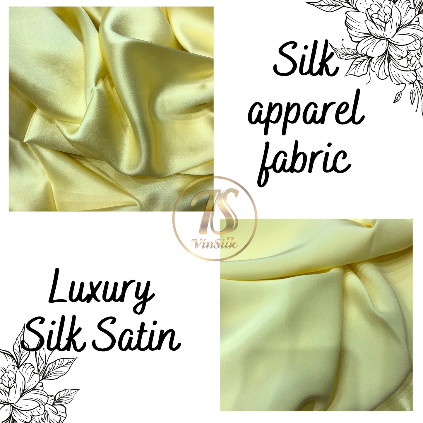 100% PURE MULBERRY SILK fabric by the yard β Satin silk fabric β 19mm - Organic fiber - Wedding dress - Gift for women - Light yellow silk satin