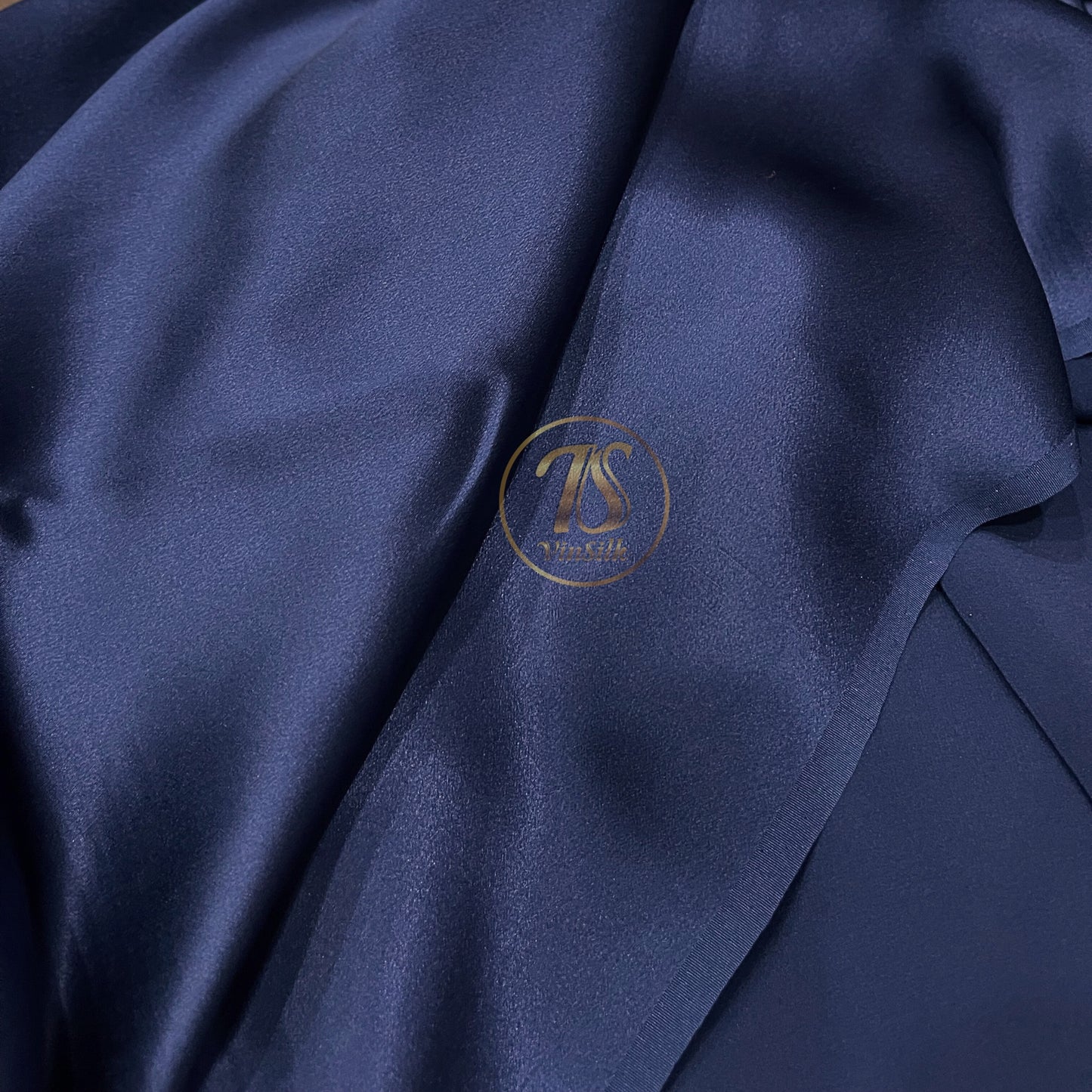 100% PURE MULBERRY SILK fabric by the yard β Satin silk fabric β 19mm - Organic fiber - Wedding dress - Gift for women - Personalized gift - Dark blue satin