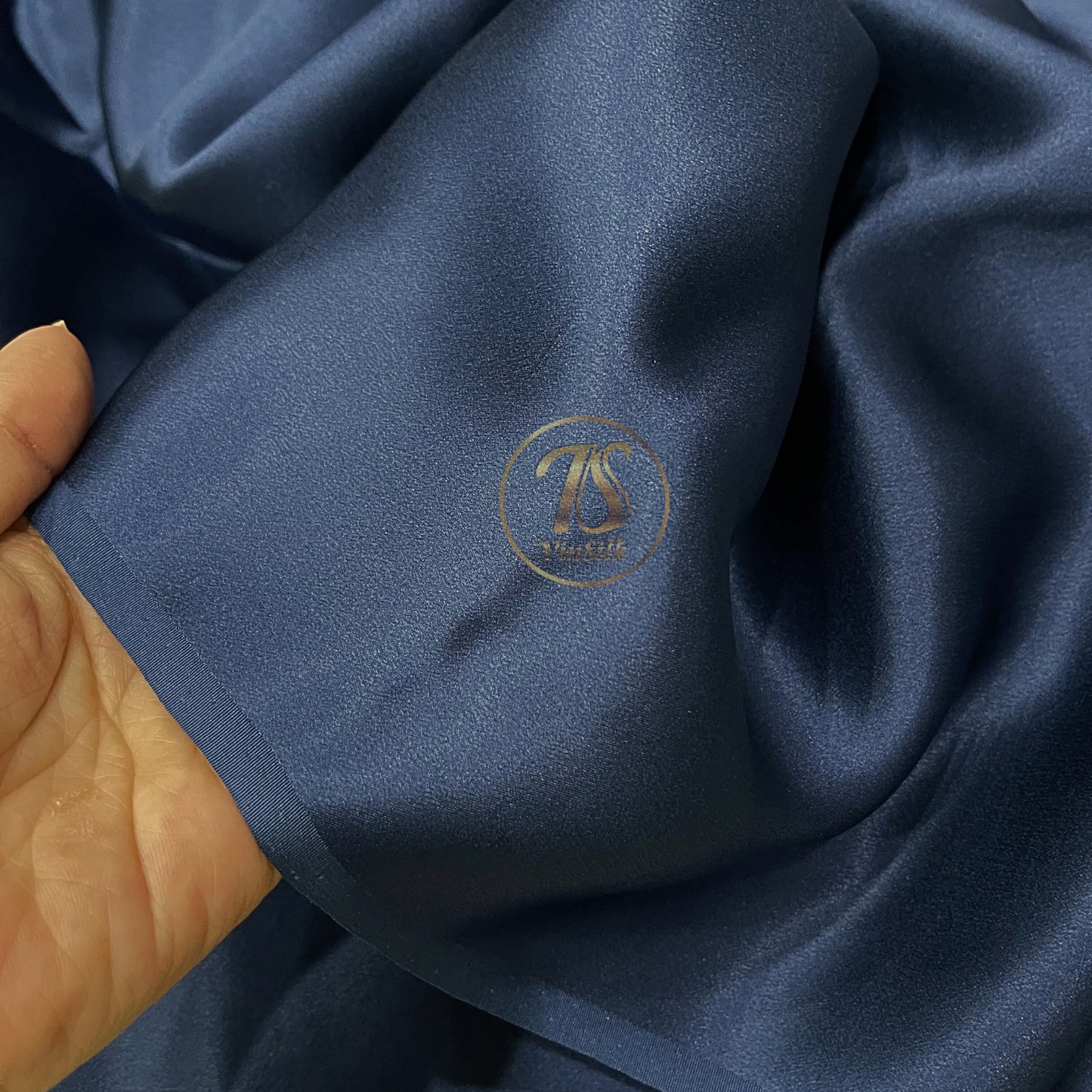 100% PURE MULBERRY SILK fabric by the yard β Satin silk fabric β 19mm - Organic fiber - Wedding dress - Gift for women - Personalized gift - Dark blue satin