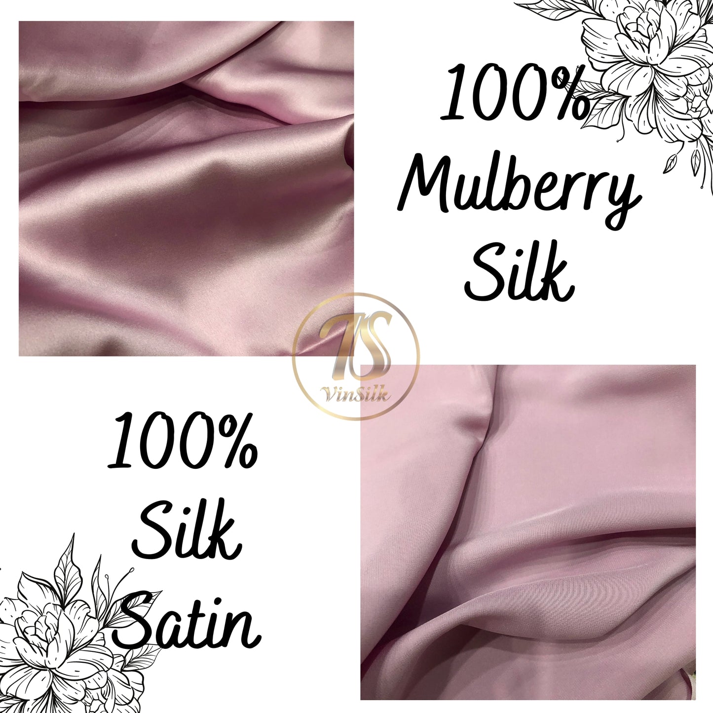 100% PURE MULBERRY SILK fabric by the yard β Satin silk fabric - Pink silk fabric β 19mm - Organic fiber - Wedding dress - Gift for women - Personalized gift