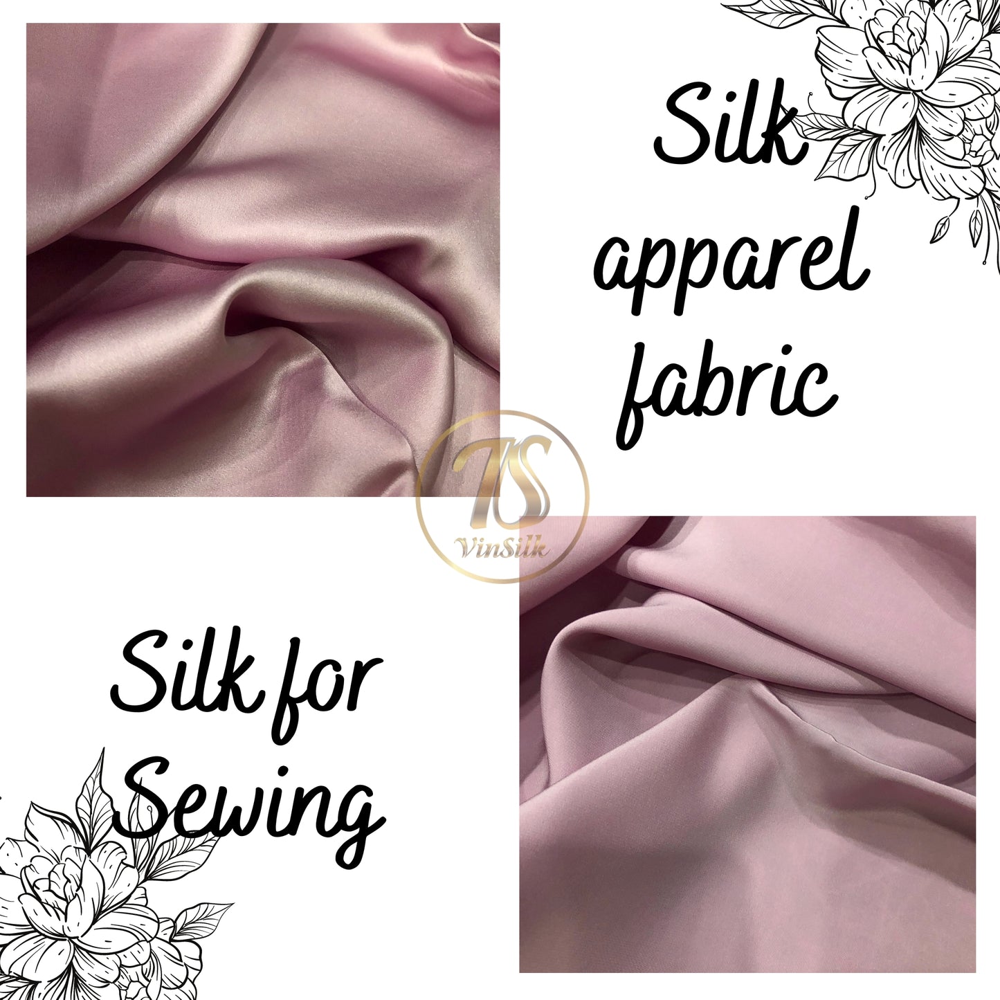 100% PURE MULBERRY SILK fabric by the yard β Satin silk fabric - Pink silk fabric β 19mm - Organic fiber - Wedding dress - Gift for women - Personalized gift