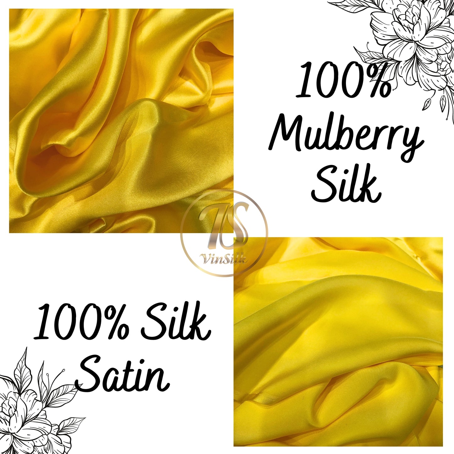100% PURE MULBERRY SILK fabric by the yard β Satin silk fabric β 19mm - Organic fiber - Wedding dress - Gift for women - Yellow silk satin