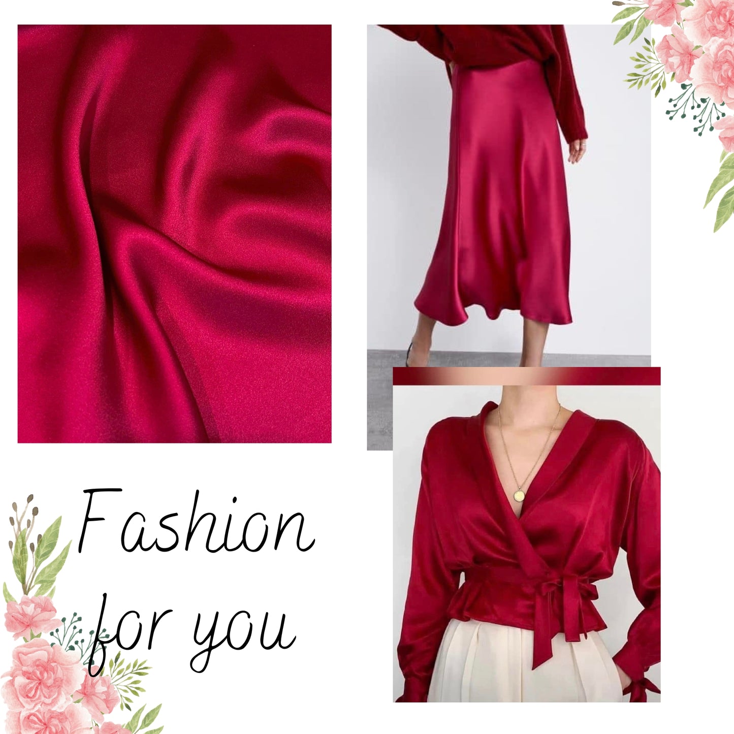 100% PURE MULBERRY SILK fabric by the yard β Satin silk fabric β 19mm - Red, Orange, Gray silk - Gift for women - Silk apparel fabric