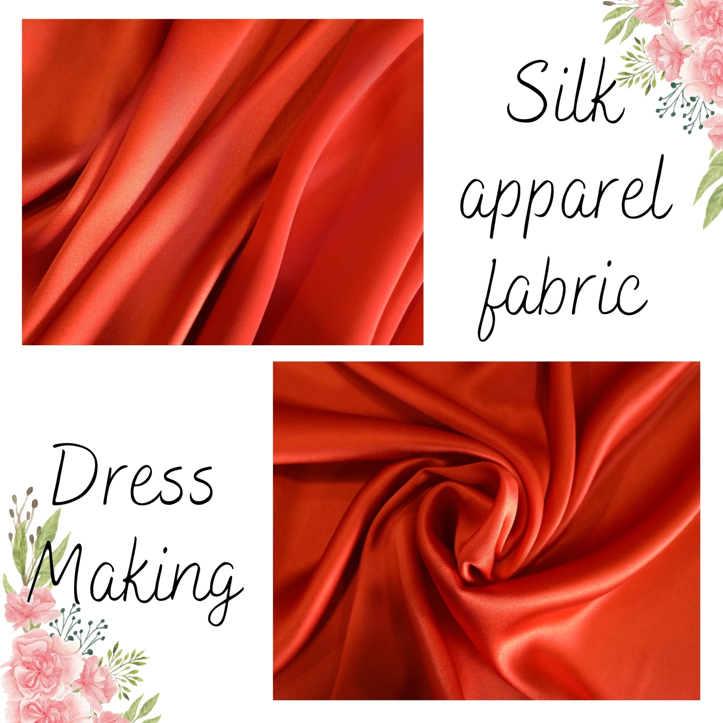 100% PURE MULBERRY SILK fabric by the yard β Satin silk fabric β 19mm - Red, Orange, Gray silk - Gift for women - Silk apparel fabric