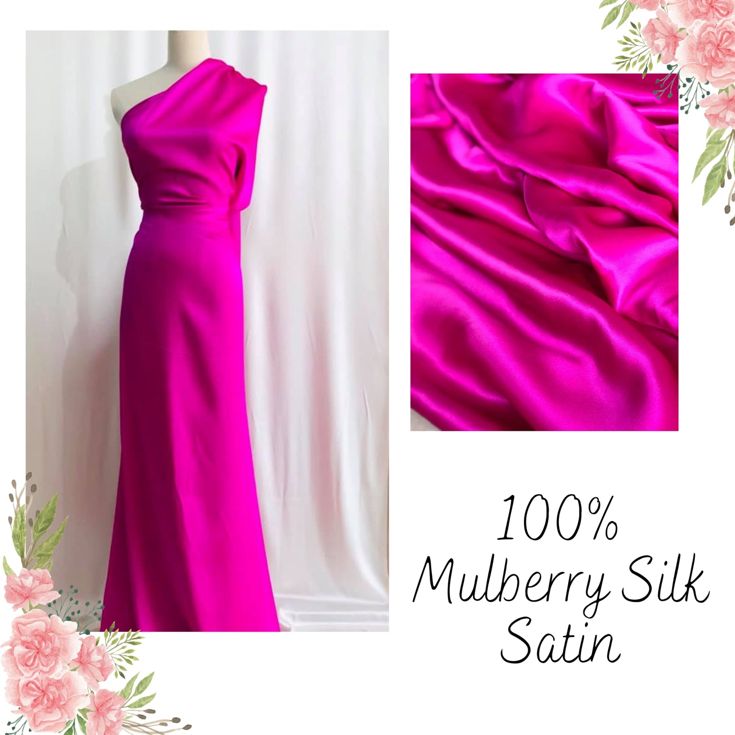 100% PURE MULBERRY SILK fabric by the yard β Satin silk fabric β 19mm - Organic fiber - Gift for women - Solid color satin