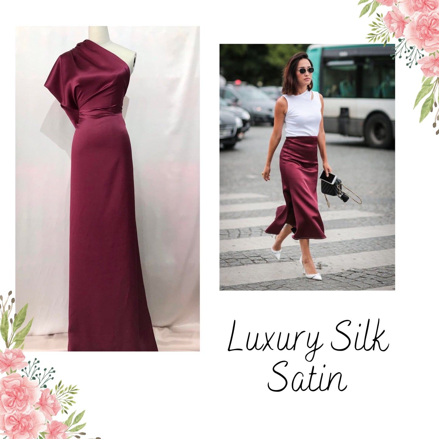 100% PURE MULBERRY SILK fabric by the yard β Satin silk fabric β 19mm - Organic fiber - Gift for women - Solid color satin