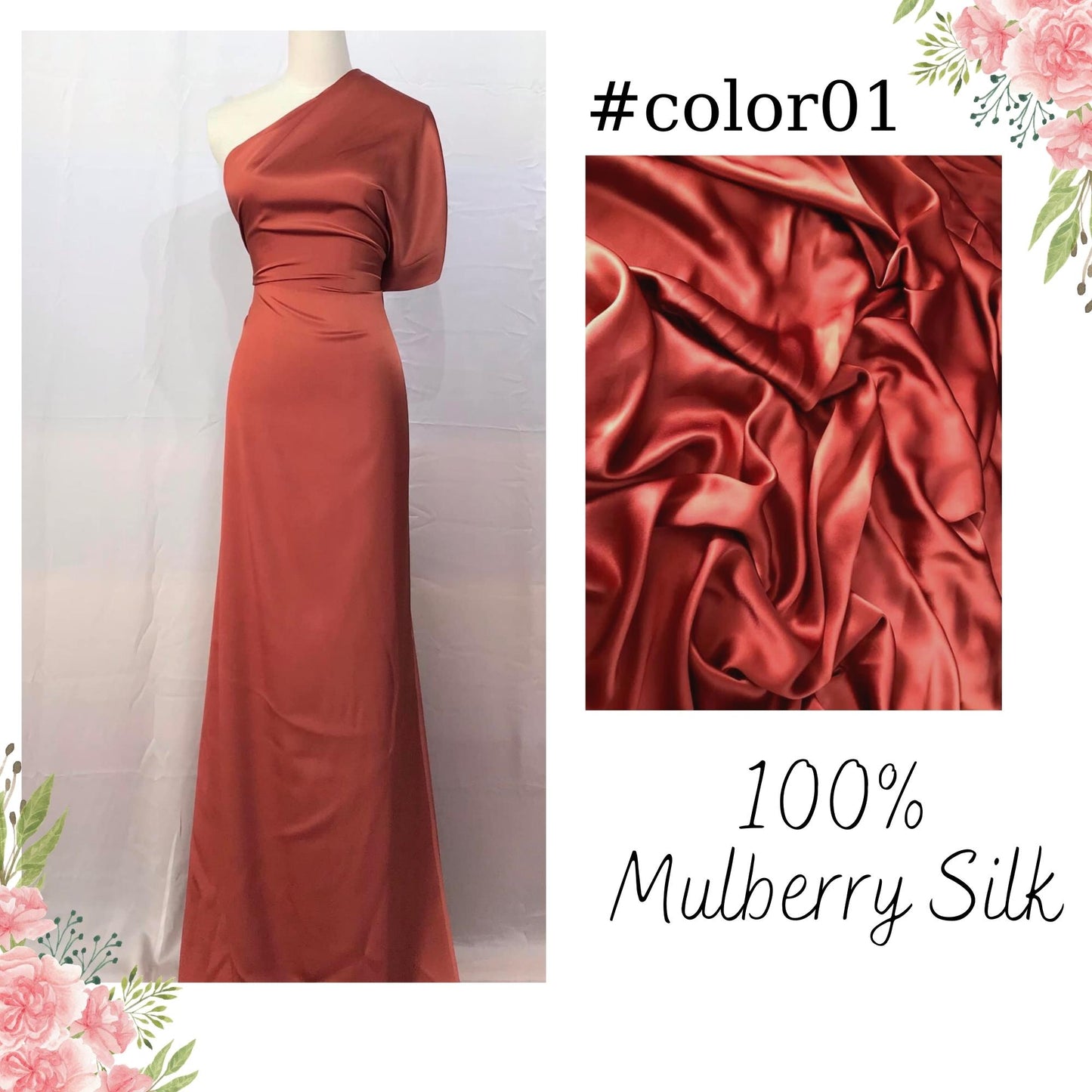 100% PURE MULBERRY SILK fabric by the yard β Satin silk fabric β 19mm - Organic fiber - Wedding dress - Gift for women - Sewing clothes