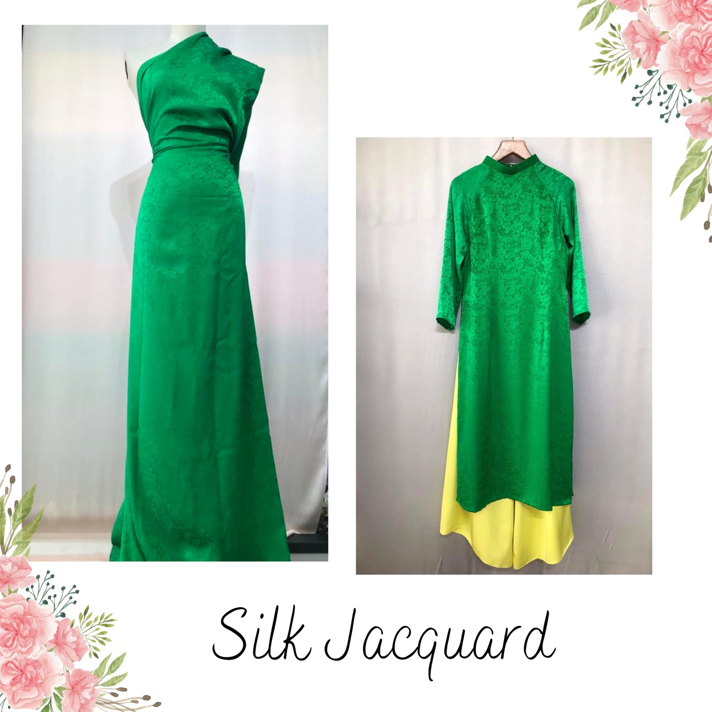 100% PURE MULBERRY SILK fabric by the yard ā Floral silk fabric - Jacquard silk fabric ā Dress making ā Silk for sewing - Silk apparel fabric