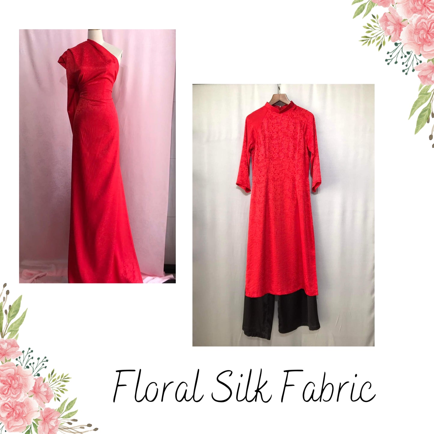 100% PURE MULBERRY SILK fabric by the yard ā Floral silk fabric - Jacquard silk fabric ā Dress making ā Silk for sewing - Silk apparel fabric