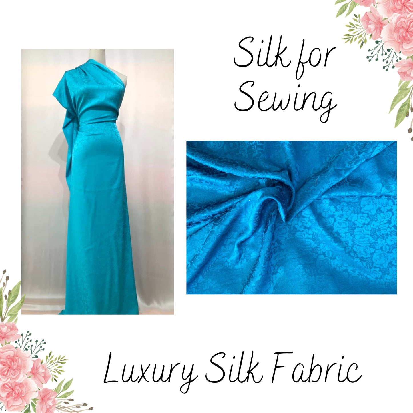 100% PURE MULBERRY SILK fabric by the yard ā Floral silk fabric - Jacquard silk fabric ā Dress making ā Silk for sewing - Silk apparel fabric