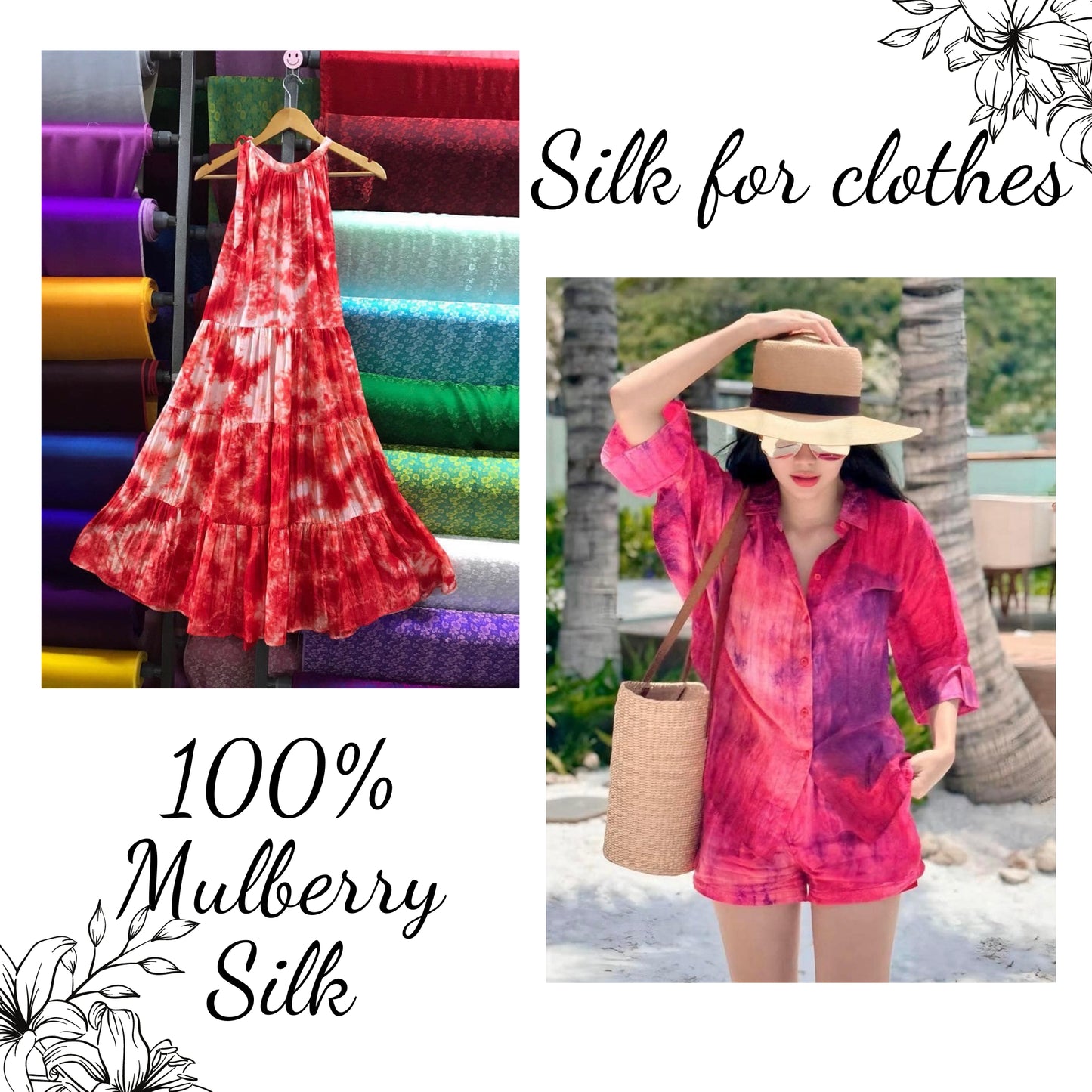 100% Mulberry Silk fabric by the yard - Habotai silk - Tie dye silk fabric - Fabric for Skirt, Scarf - Silk for clothes - Gift for women