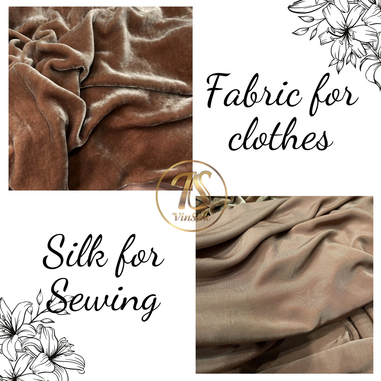 100% Pure Mulberry Silk Velvet Fabric - Luxury Silk Velvet - Silk for sewing - Light Brown Velvet