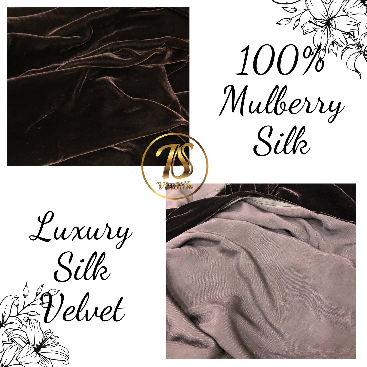 100% MULBERRY SILK VELVET fabric by the yard - Luxury Silk Velvet for Dress, Skirt, High End Garment - Brown velvet - Silk for clothes - Dress making
