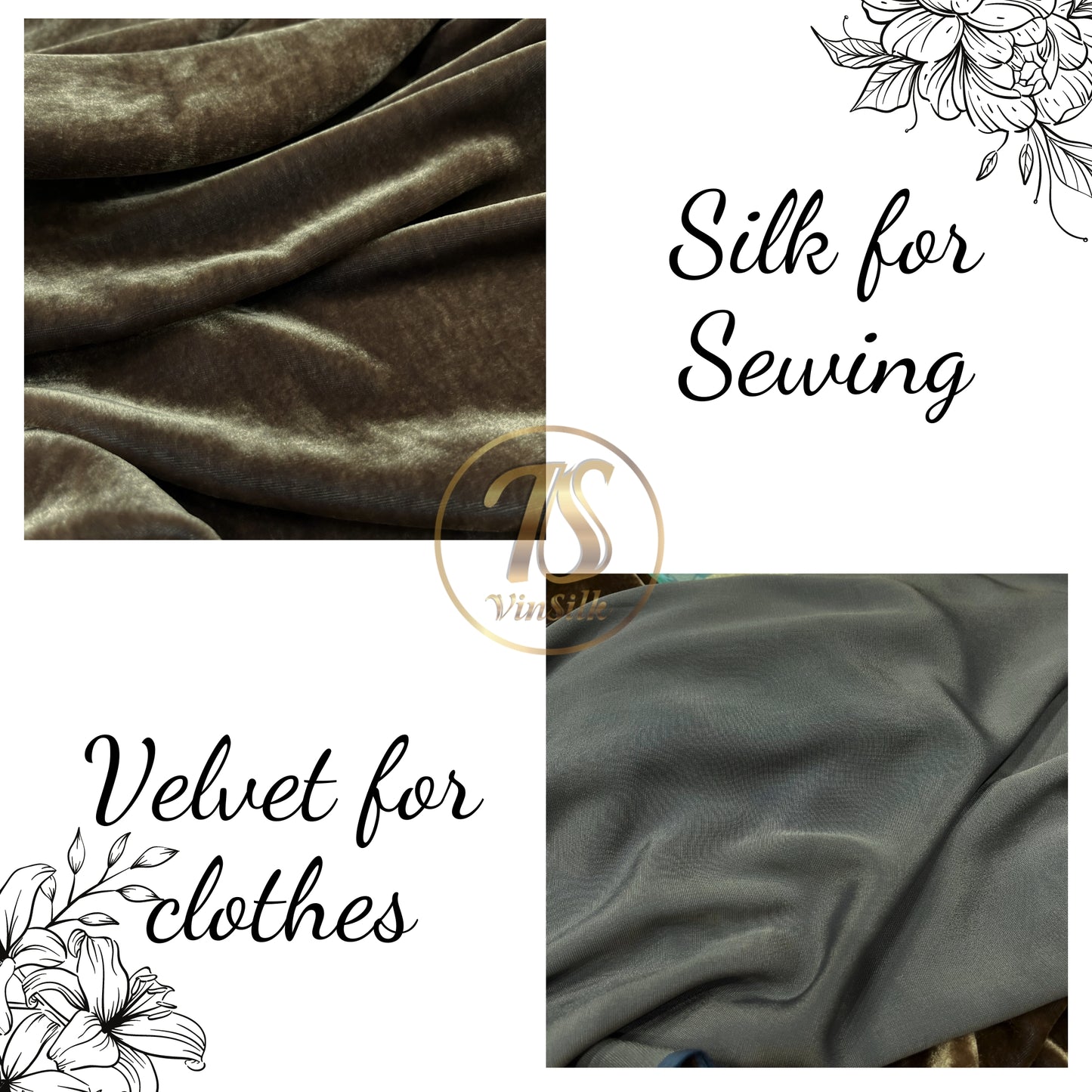 100% Pure Mulberry Silk Velvet Fabric - Luxury Silk Velvet - Silk for Sewing - Brown Silk Velvet