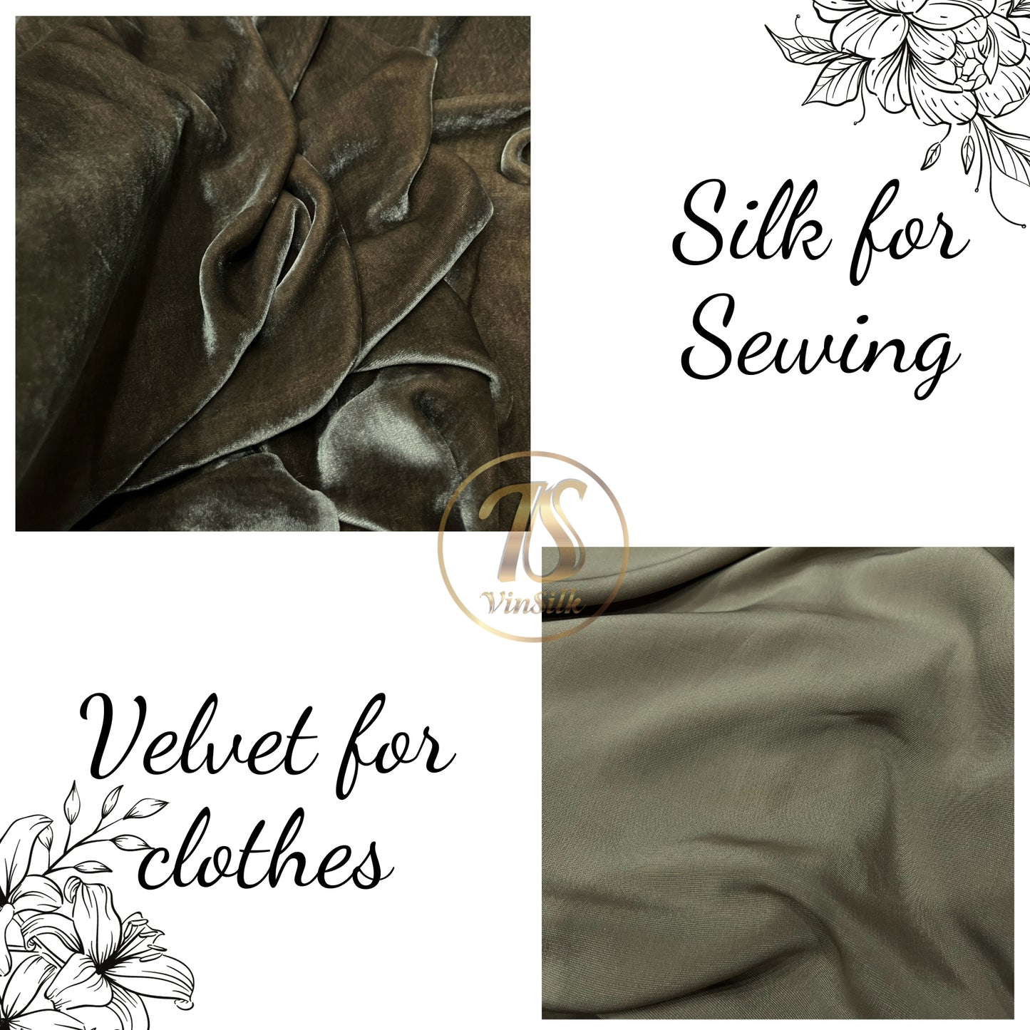 100% Pure Mulberry Silk Velvet Fabric - Luxury Silk Velvet - Silk for sewing - Brown silk velvet