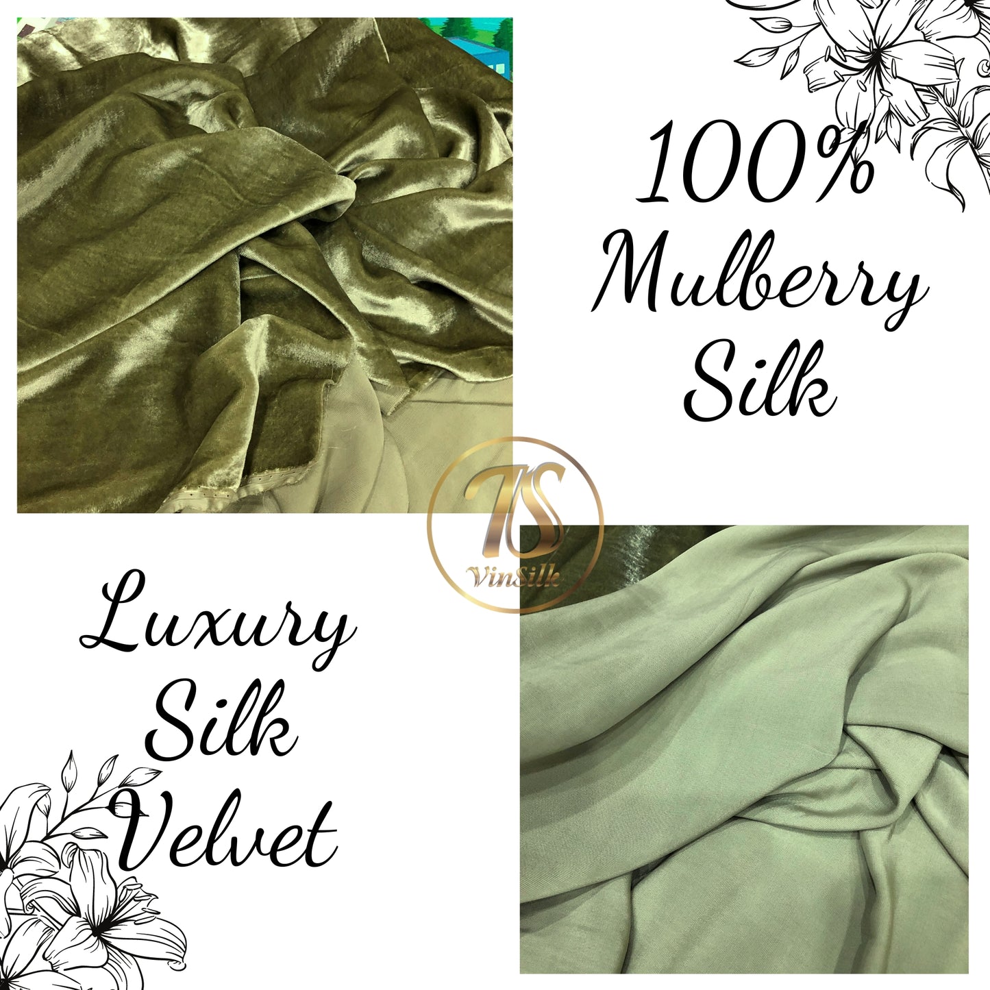 100% Mulberry Silk Velvet Fabric - Green Silk Velvet Fabric - Velvet for clothes