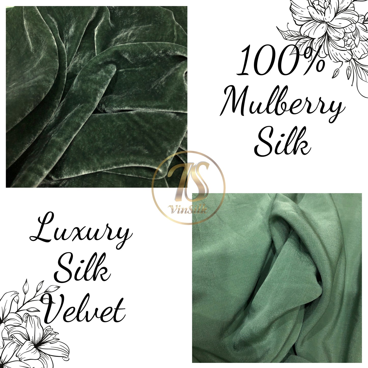100% MULBERRY SILK VELVET fabric by the yard - Luxury Silk Velvet for Dress, Skirt, High End Garment - Silk for sewing - Green silk velvet