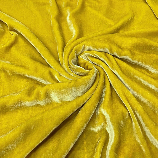 100% MULBERRY SILK VELVET fabric by the yard - Luxury Silk Velvet for Dress, Skirt, High End Garment - Silk apparel fabric - Yellow silk velvet