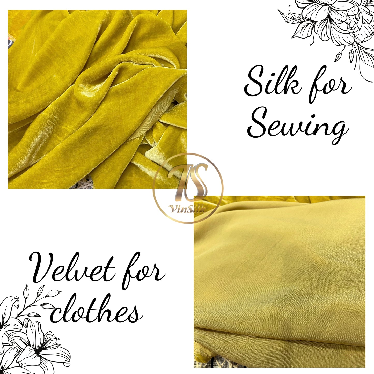 100% MULBERRY SILK VELVET fabric by the yard - Luxury Silk Velvet for Dress, Skirt, High End Garment - Silk apparel fabric - Yellow silk velvet