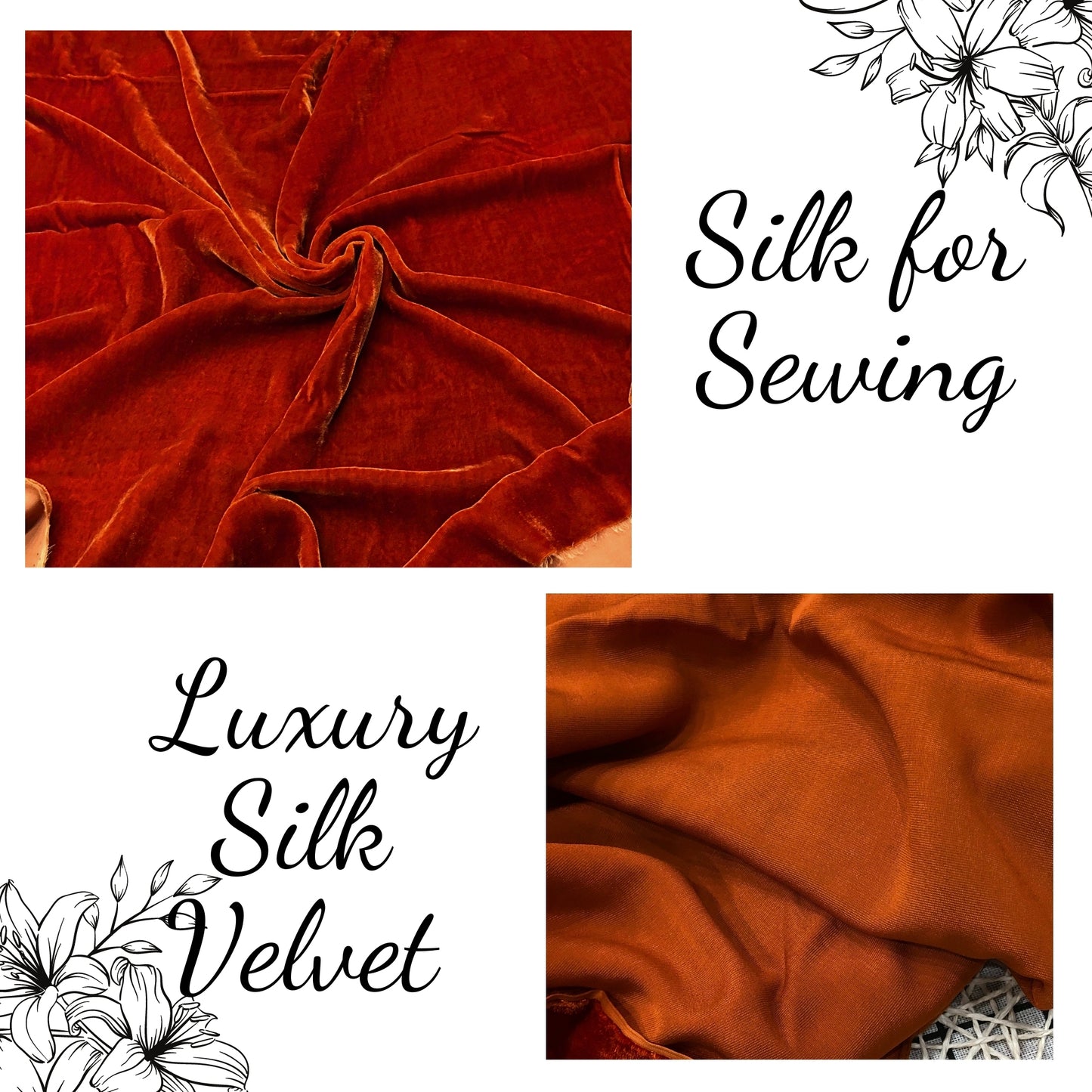100% Pure Mulberry Silk Velvet Fabric – Luxury Silk Velvet for Dress, Skirt, High End Garment – Gift for women – Solid color – Silk for sewing