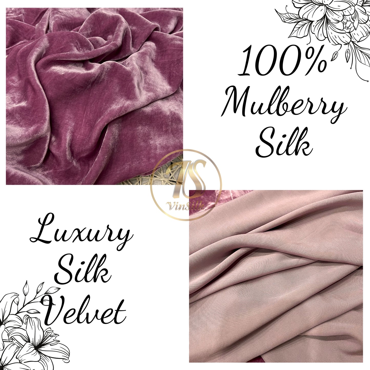 100% MULBERRY SILK VELVET fabric by the yard - Luxury Silk Velvet for Dress, Skirt, High End Garment - Silk apparel fabric - Pink silk velvet - Silk for clothes