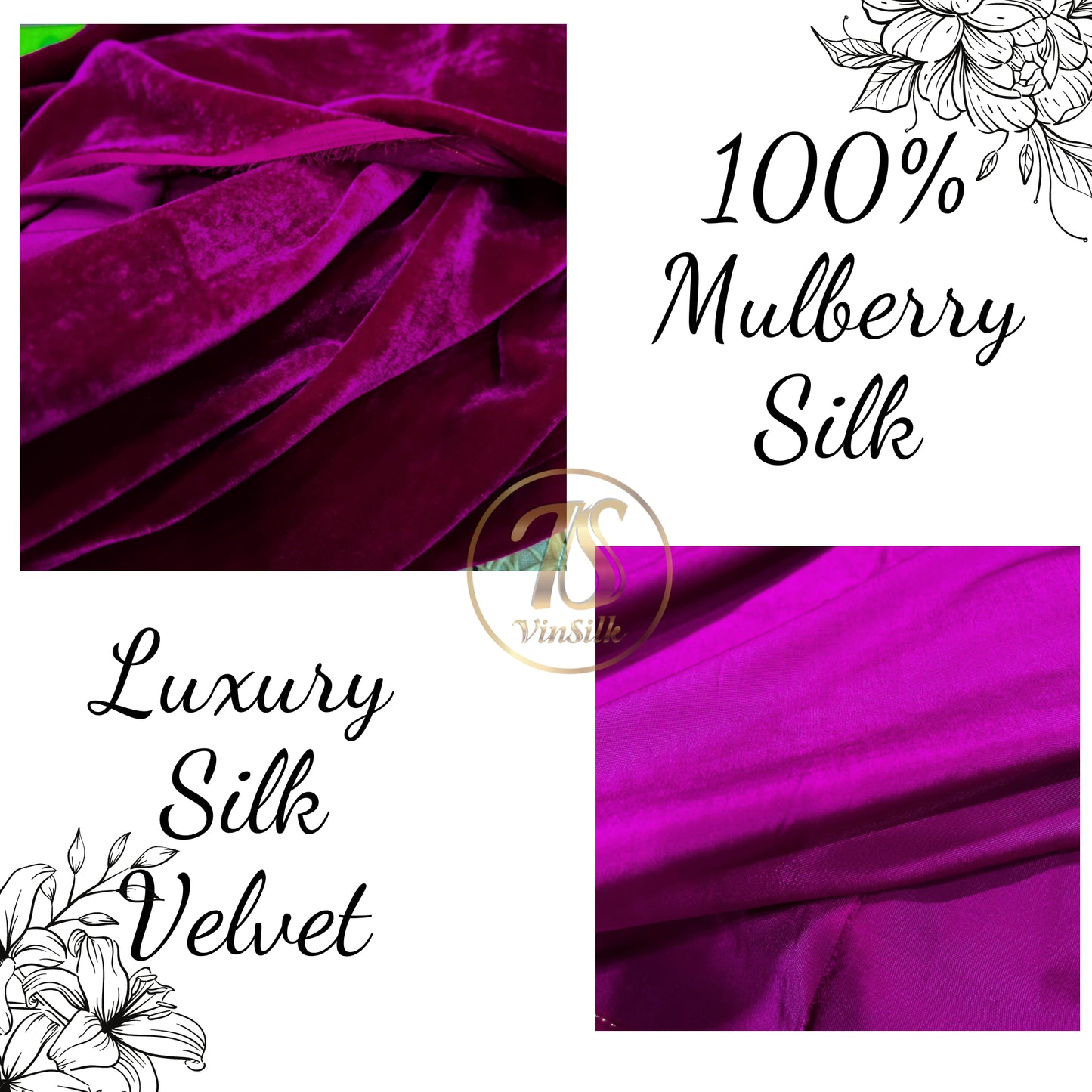 100% Pure Mulberry Silk Velvet Fabric - Luxury Silk Velvet - Silk for sewing