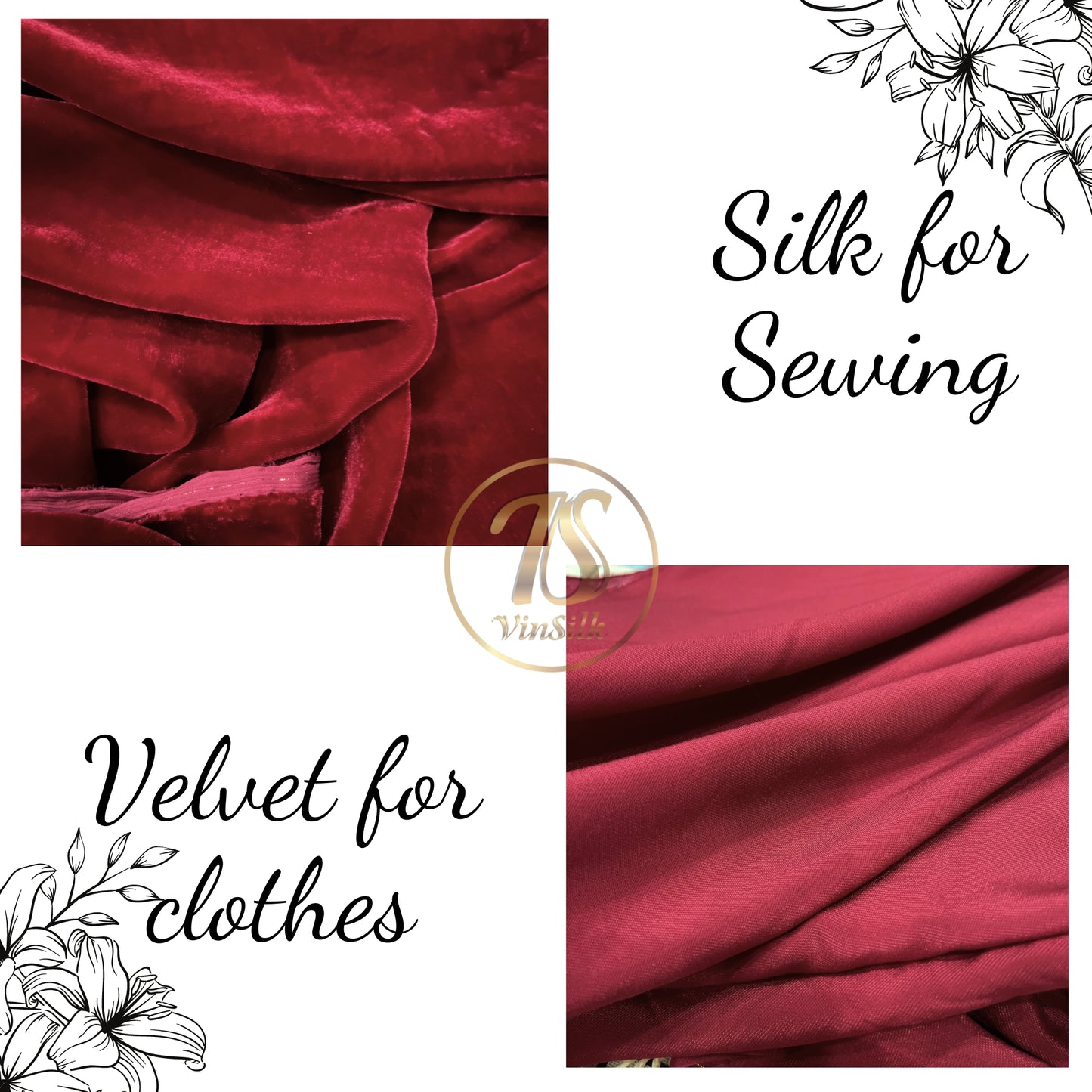 100% Pure Mulberry Silk Velvet Fabric - Luxury Silk Velvet - Silk for sewing - Red Silk Velvet