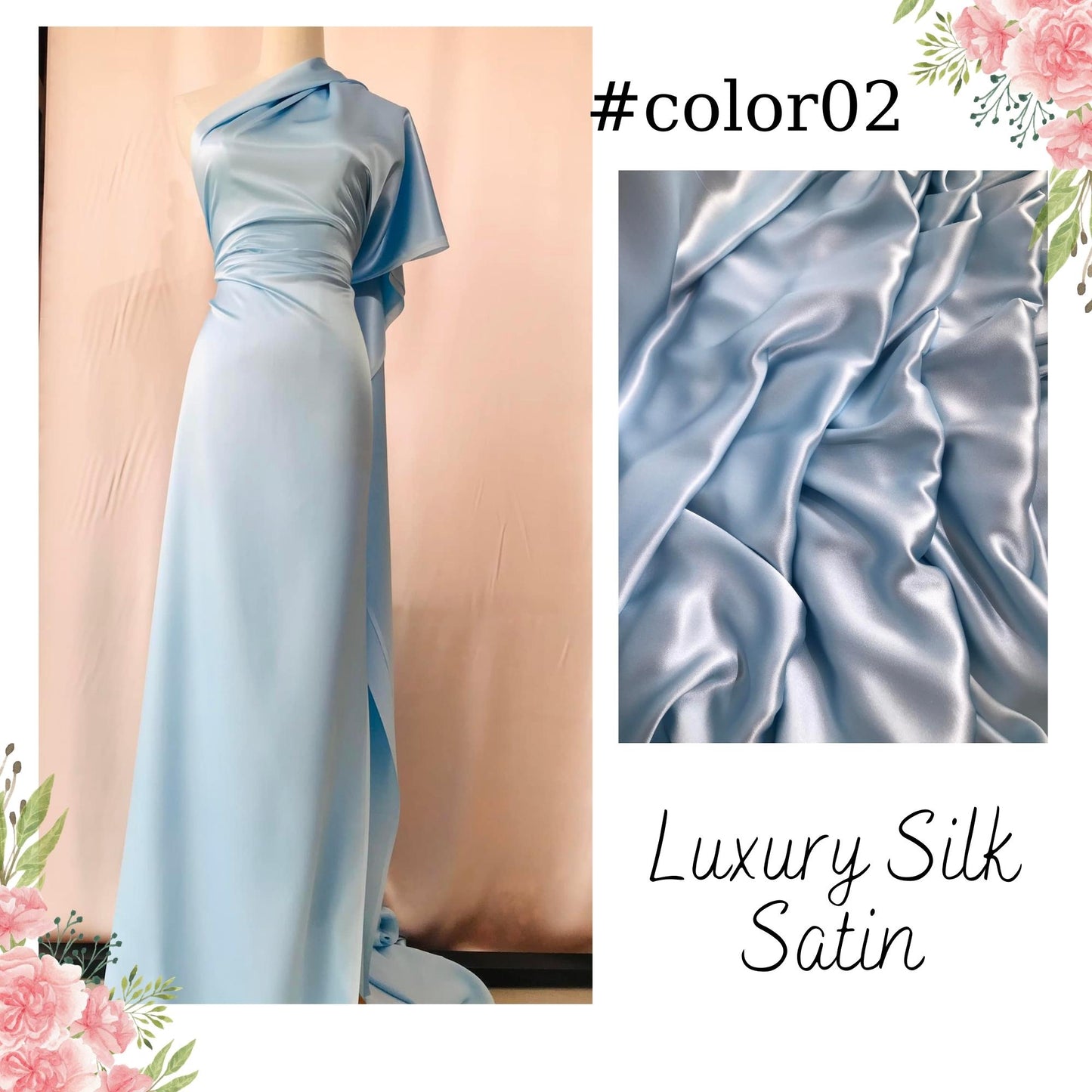 100% PURE MULBERRY SILK fabric by the yard β Satin silk fabric β 19mm - Organic fiber - Wedding dress - Gift for women - Silk for sewing