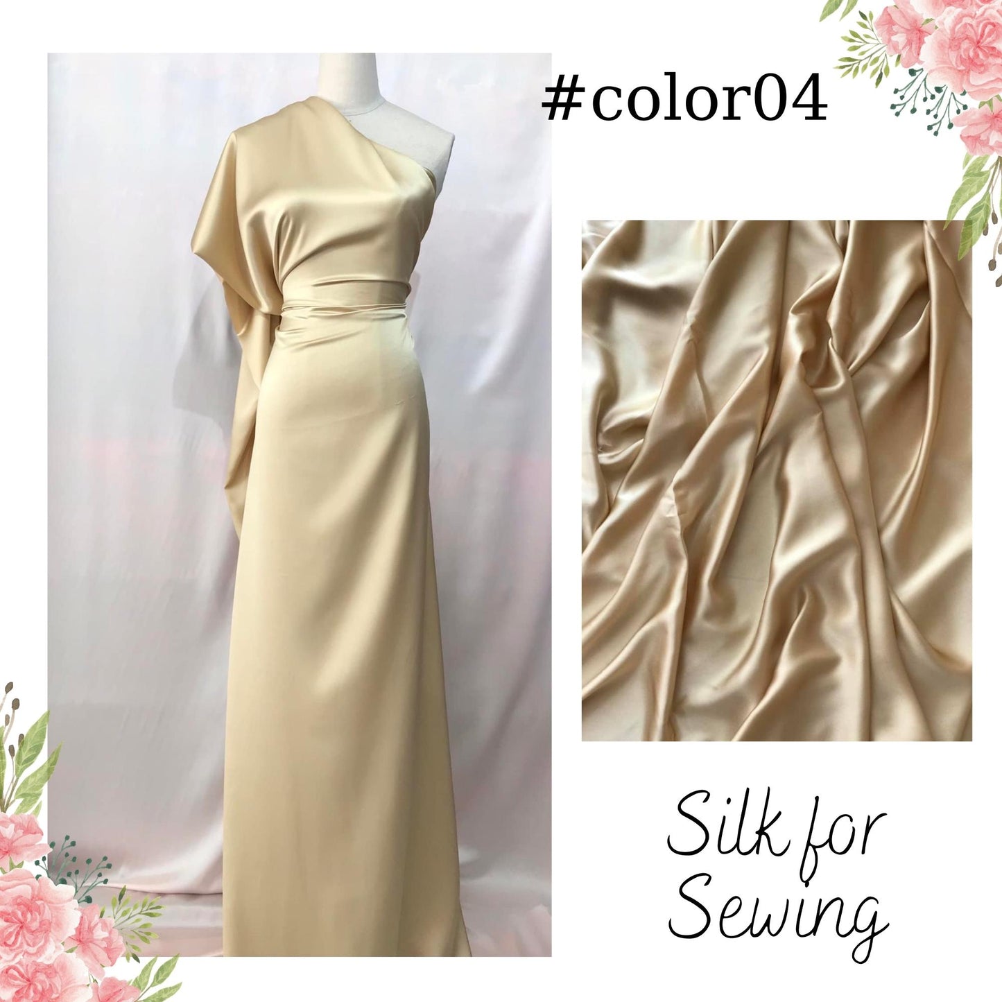 100% PURE MULBERRY SILK fabric by the yard β Satin silk fabric β 19mm - Organic fiber - Wedding dress - Gift for women - Silk for sewing
