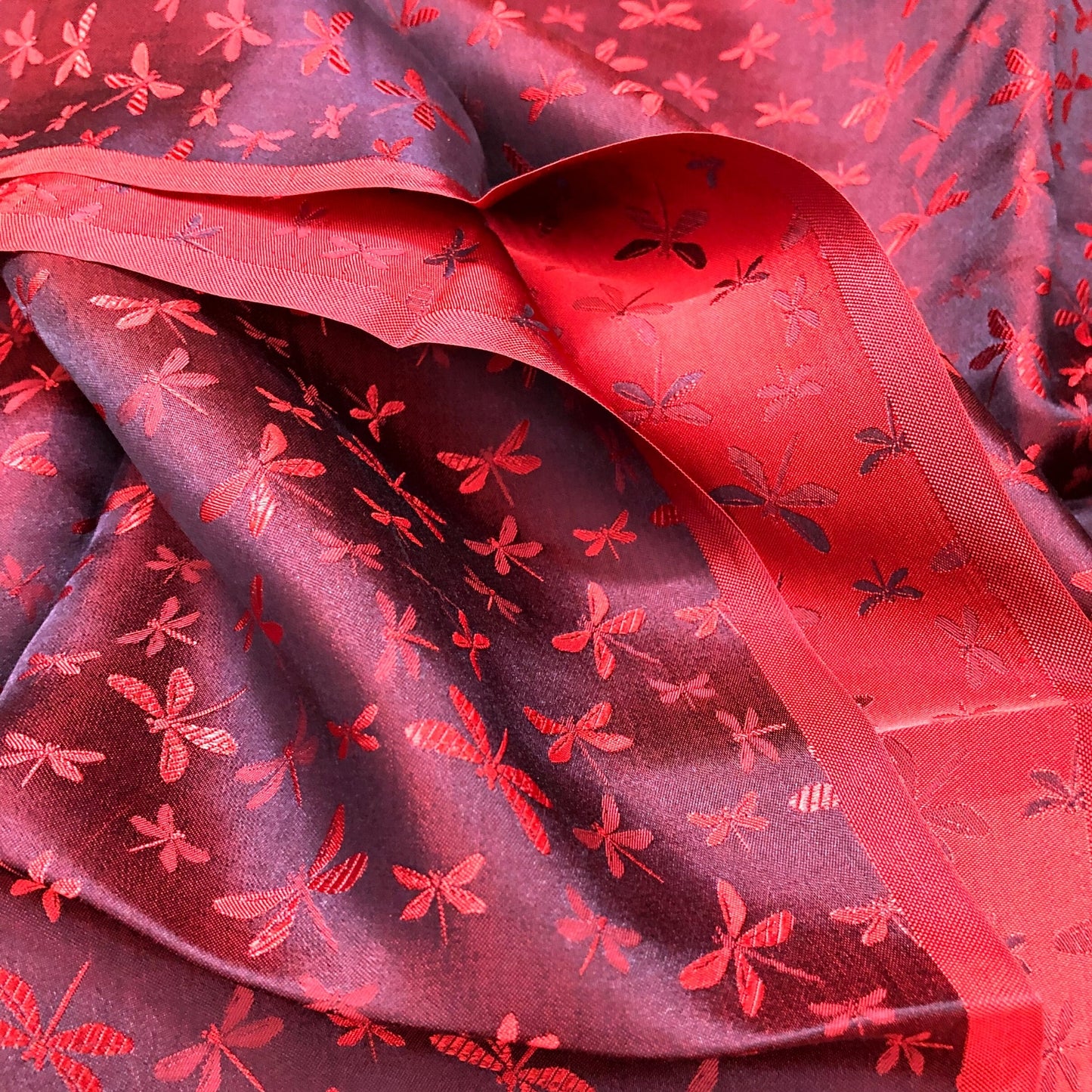 Mulberry Silk Pattern Fabric – Dragonfly Pattern – Silk for Sewing – Red Pattern Silk Fabric