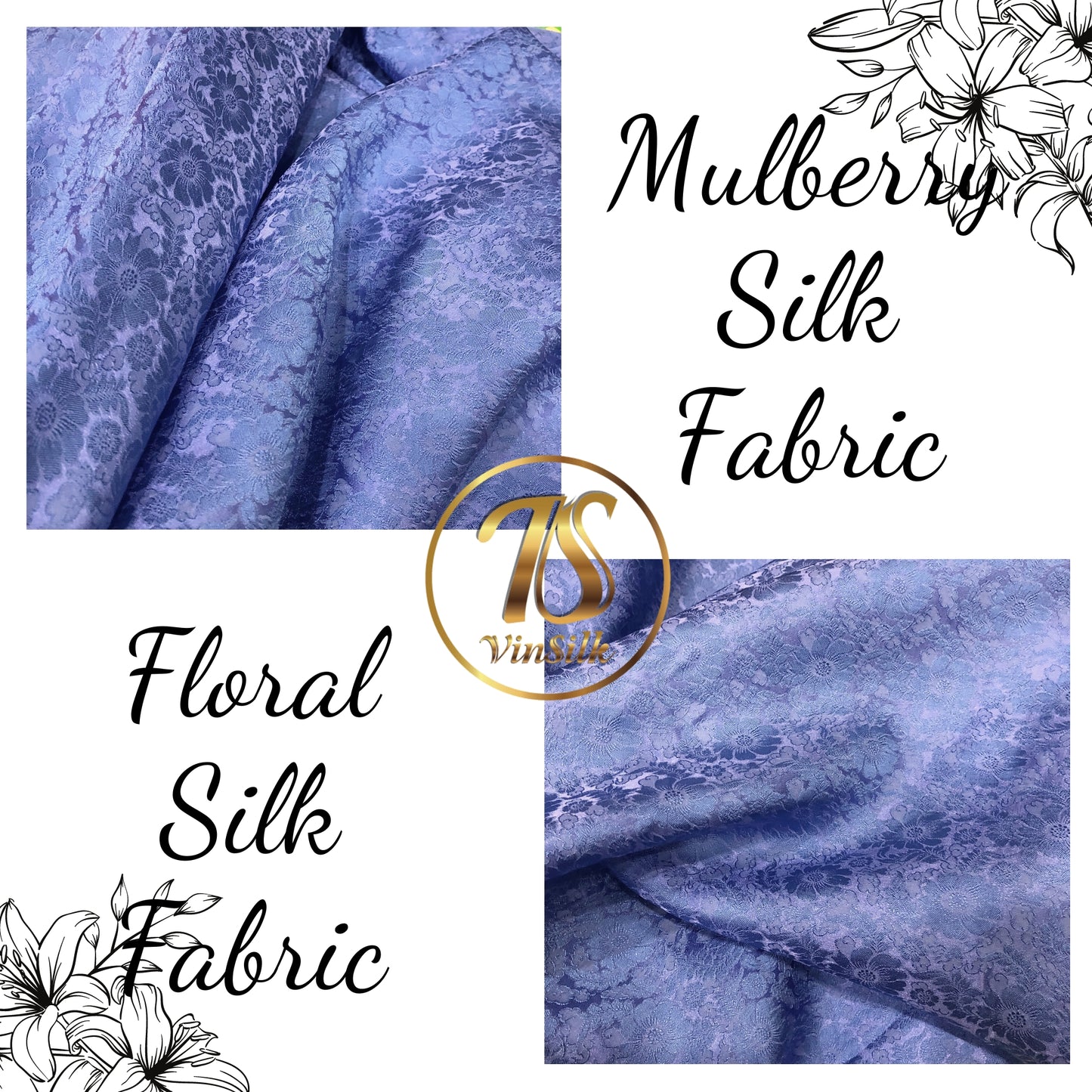 Mulberry Silk Floral Fabric – Chrysanthemum Pattern – Silk for Sewing - Purple Silk Fabric