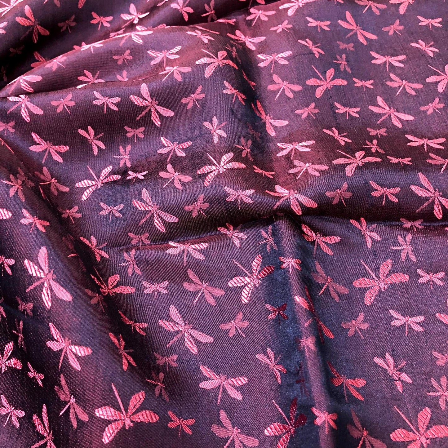 Mulberry Silk Pattern Fabric – Dragonfly Pattern – Silk for Sewing – Pink Pattern Fabric