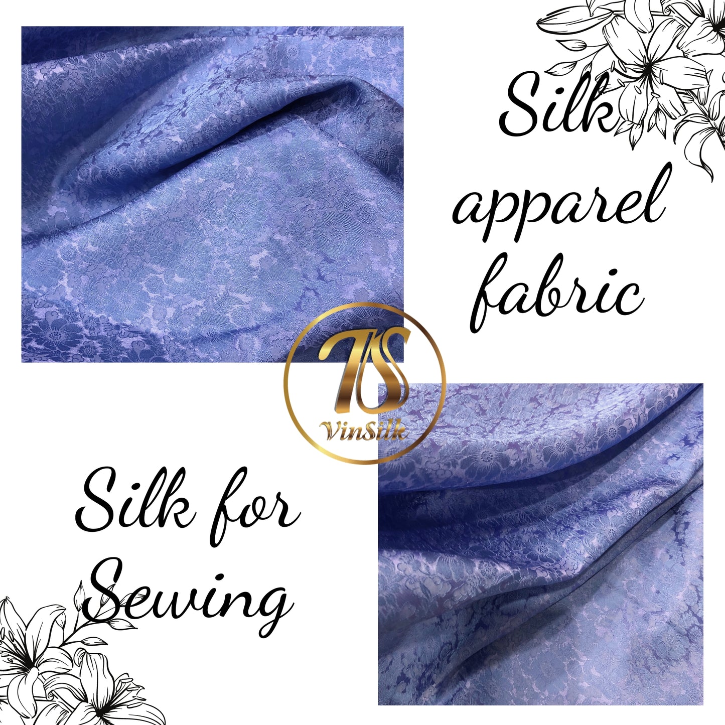 Mulberry Silk Floral Fabric – Chrysanthemum Pattern – Silk for Sewing - Purple Silk Fabric