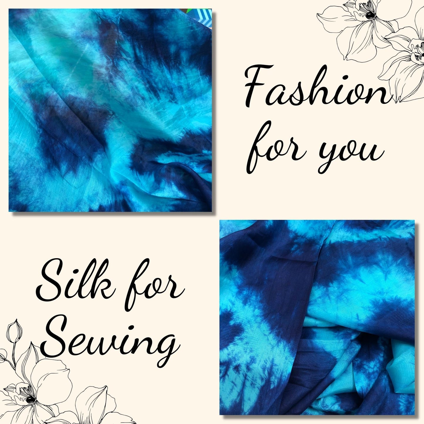 100% Mulberry Silk Habotai fabric by the yard - Blue Silk Habotai - Lining silk fabric for Skirt, Scarf - Silk for clothes - Gift for women – Sewing clothes
