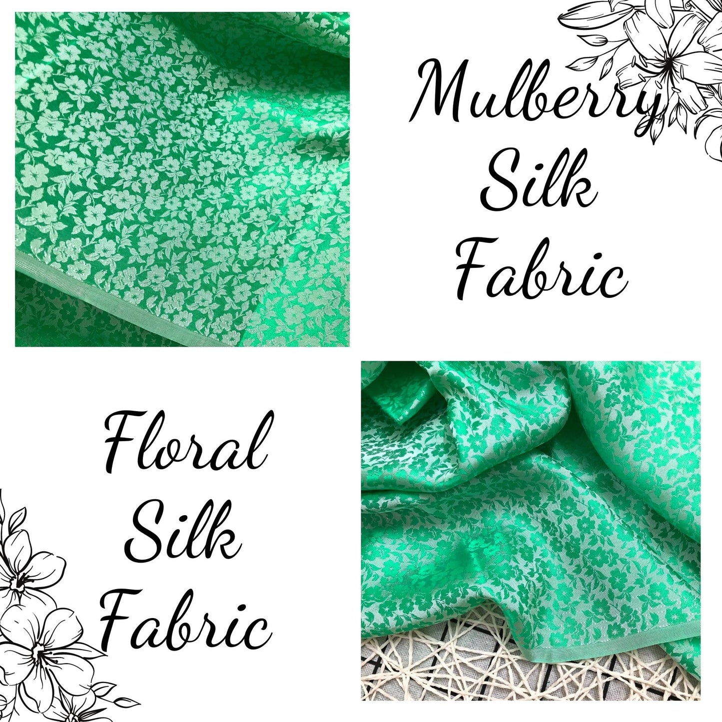 PURE MULBERRY SILK fabric by the yard - Floral silk - Handmade fabric ā Dress making ā Silk for sewing - Gift for women - Sewing clothes
