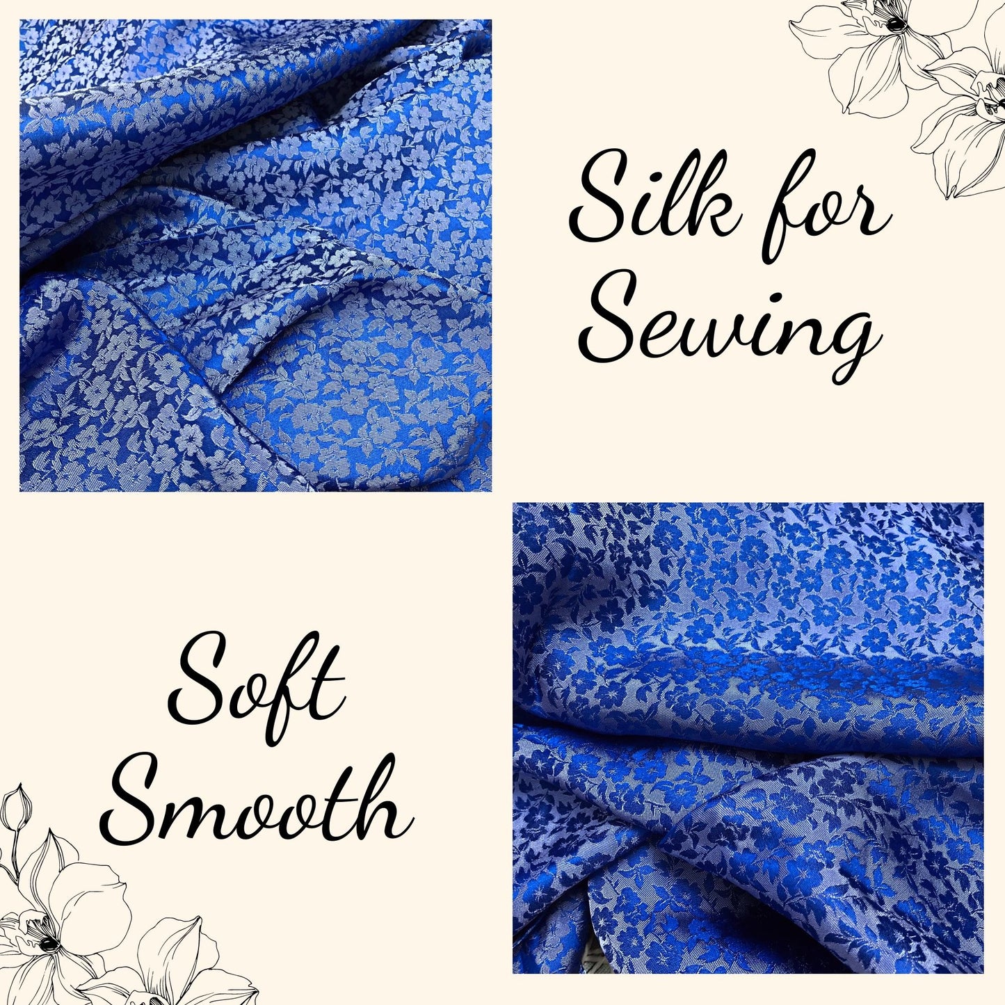 PURE MULBERRY SILK fabric by the yard - Blue floral silk fabric - Handmade fabric ā Dress making ā Silk for sewing - Gift for women