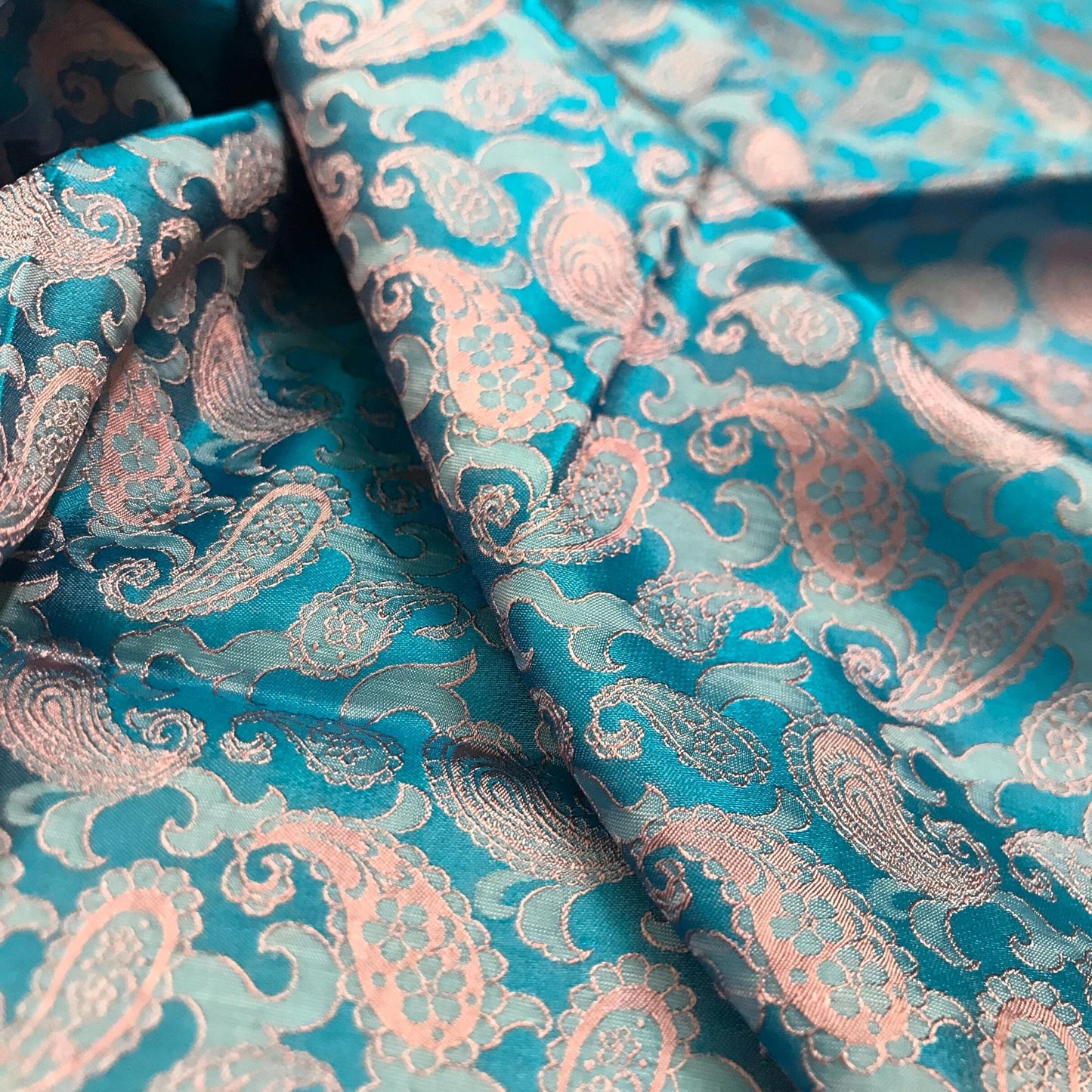 Sky blue fabric with mulberry pink peacock tails pattern, Pure mulberry silk, Handmade fabric, Organic fiber