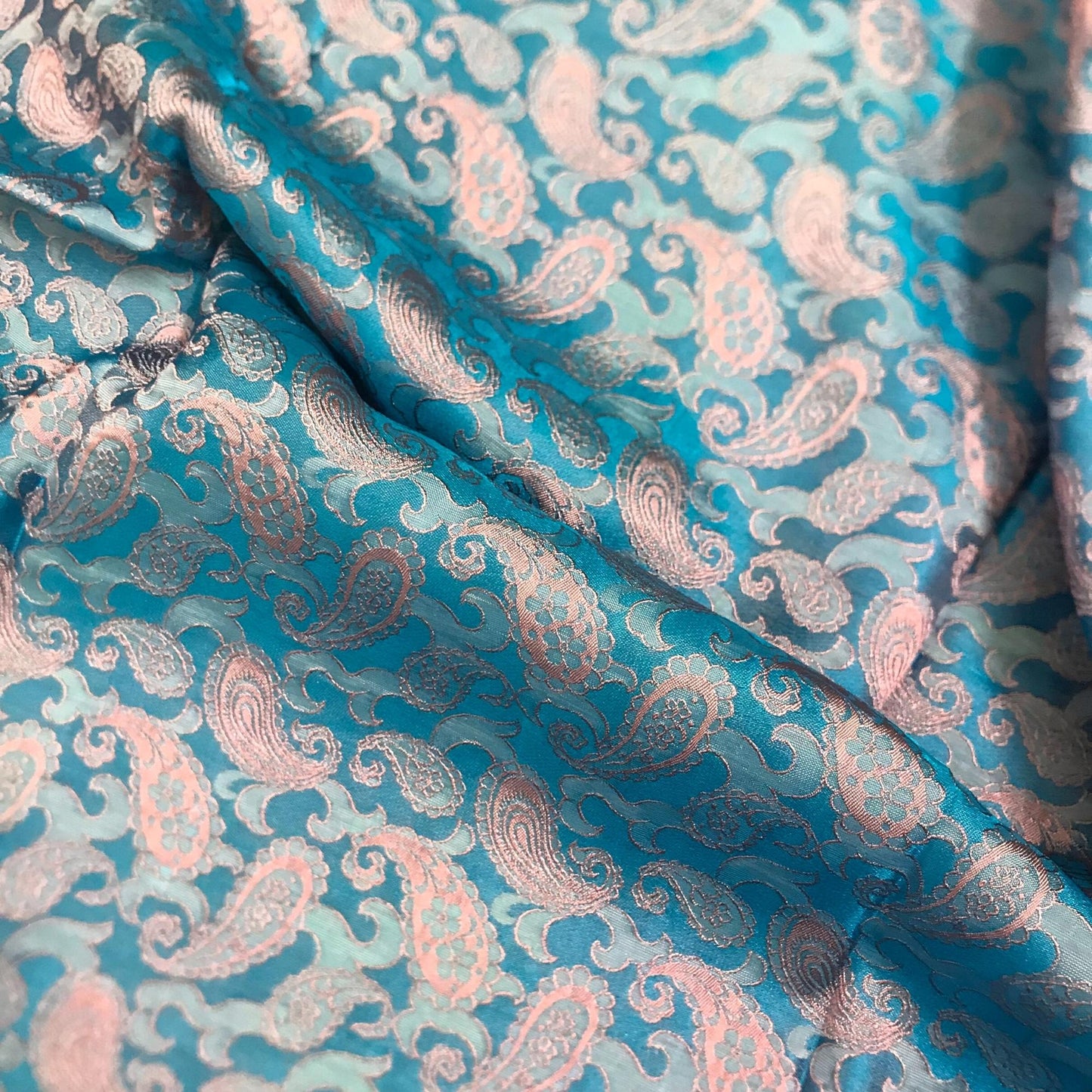 Sky blue fabric with mulberry pink peacock tails pattern, Pure mulberry silk, Handmade fabric, Organic fiber