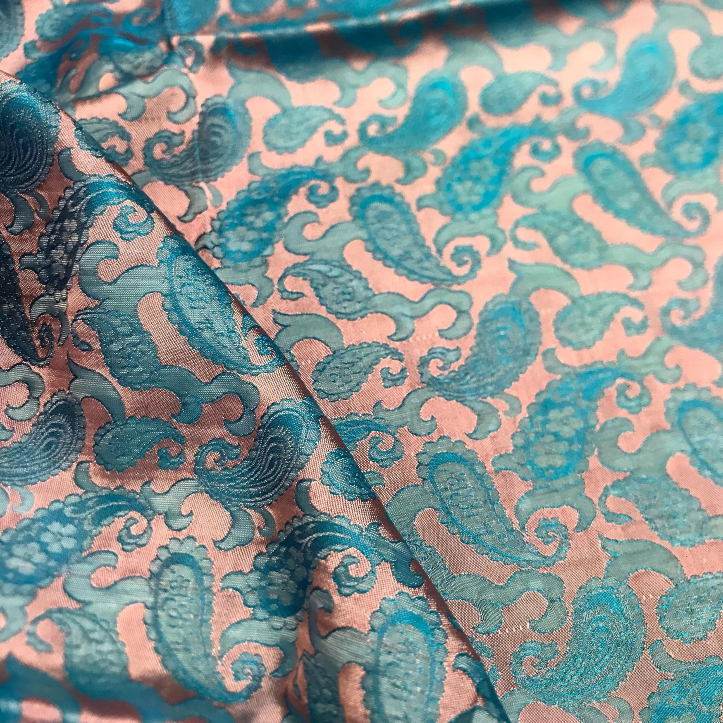 Sky blue fabric with mulberry pink peacock tails pattern, Pure mulberry silk, Handmade fabric, Organic fiber