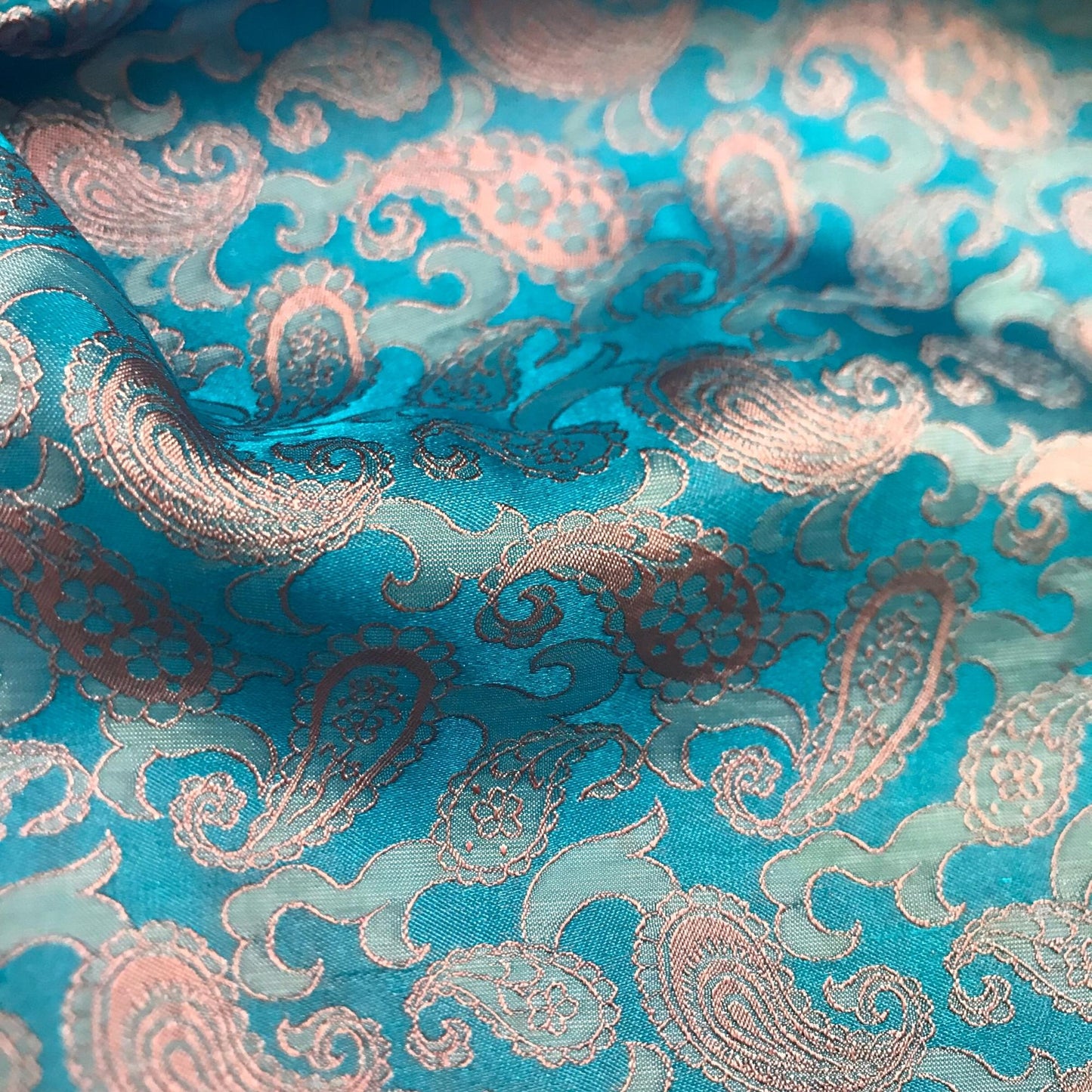 Sky blue fabric with mulberry pink peacock tails pattern, Pure mulberry silk, Handmade fabric, Organic fiber