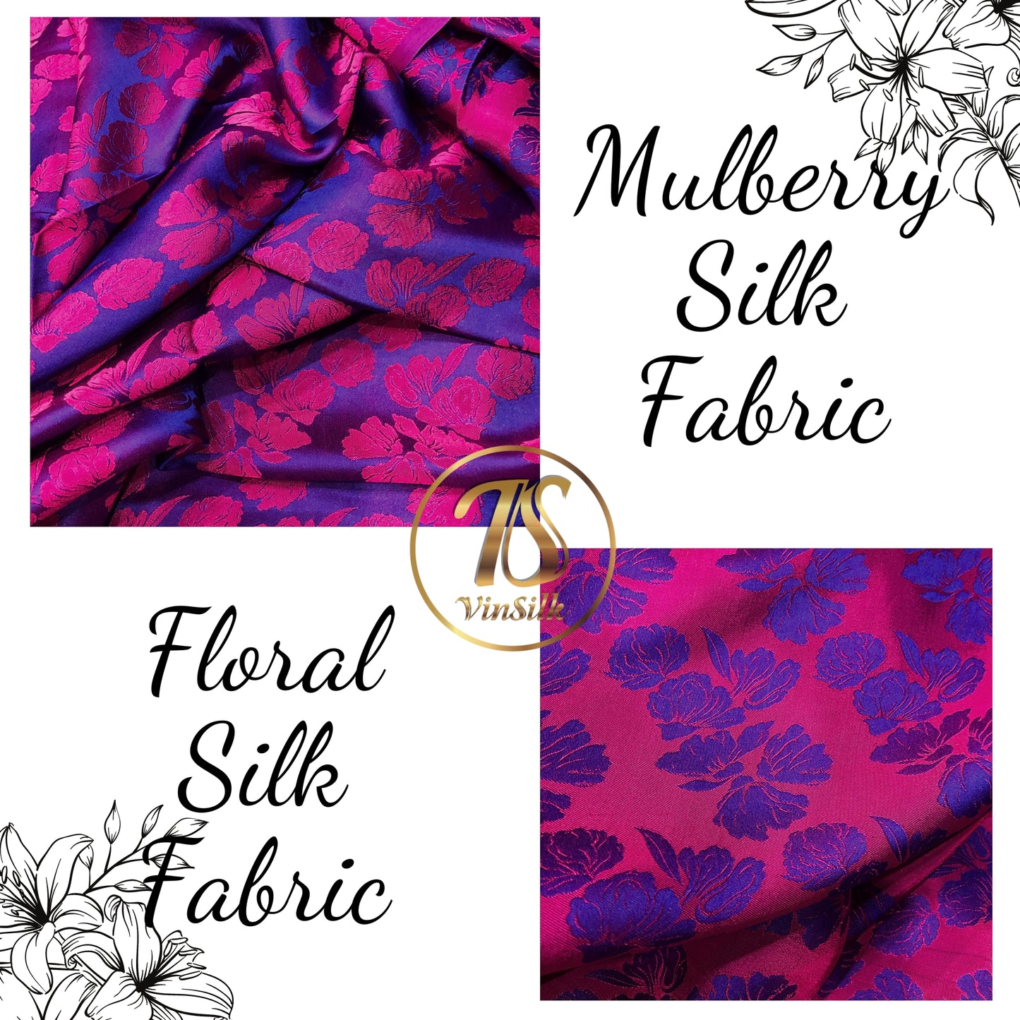 PURE MULBERRY SILK fabric by the yard - Floral pattern silk fabric - Handmade fabric ā Dress making ā Silk for sewing - Gift for women - Silk apparel fabric
